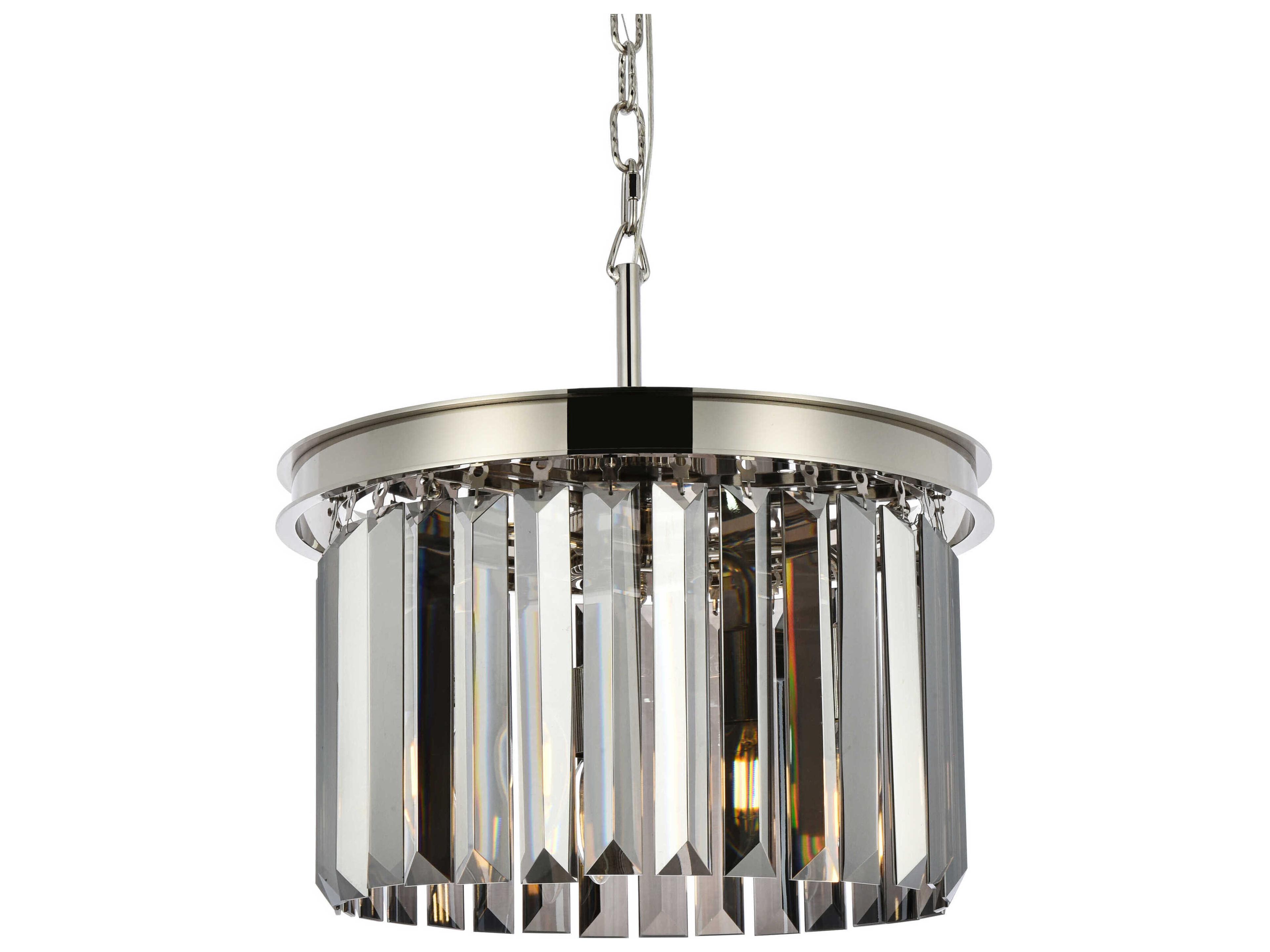 Elegant Lighting Sydney 3-Light Polished Nickel Silver Crystal Drum Pendant
