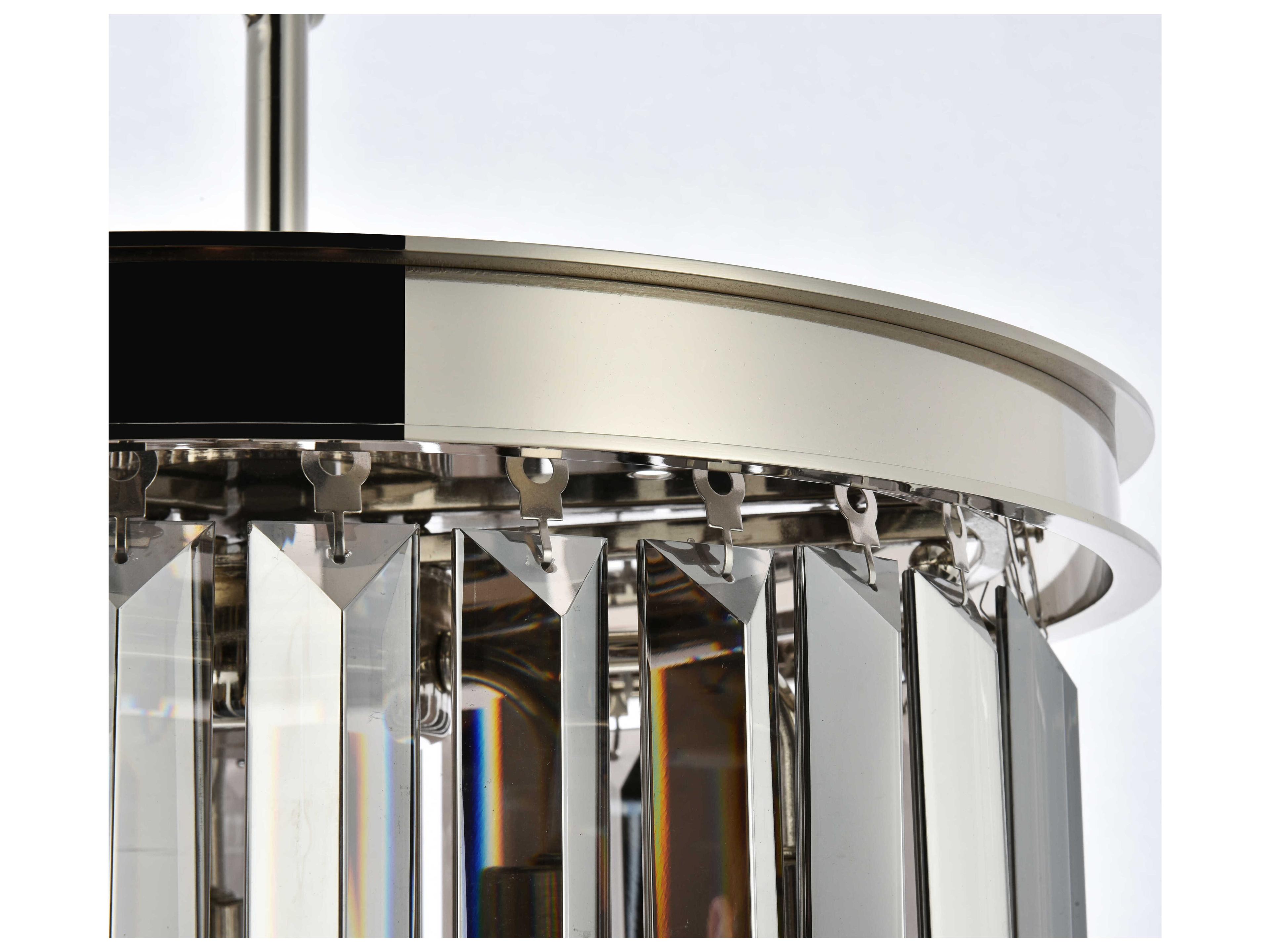 Elegant Lighting Sydney 3-Light Polished Nickel Silver Crystal Drum Pendant