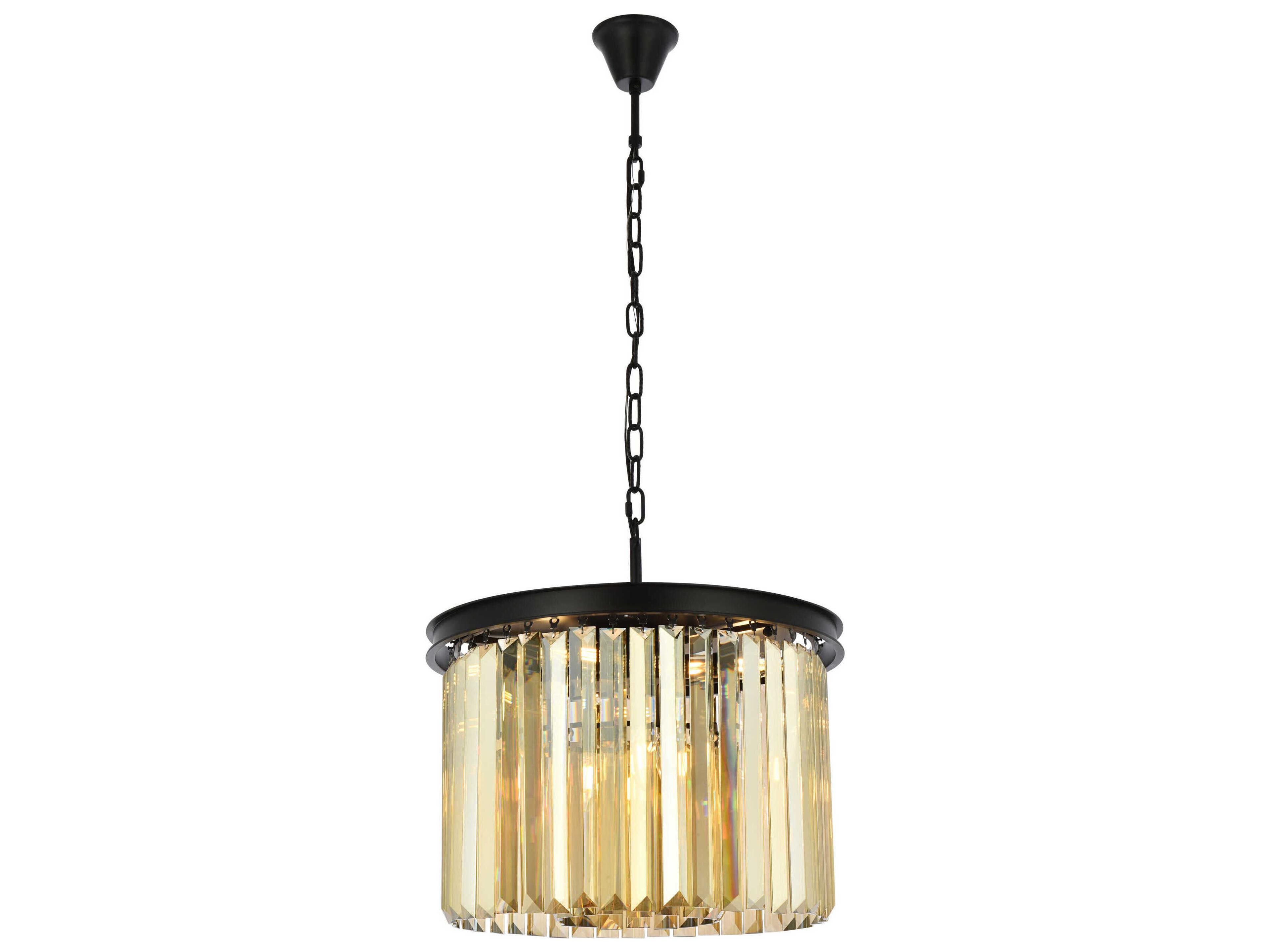 Sydney 6-Light Matte Black Gold Crystal Drum Pendant