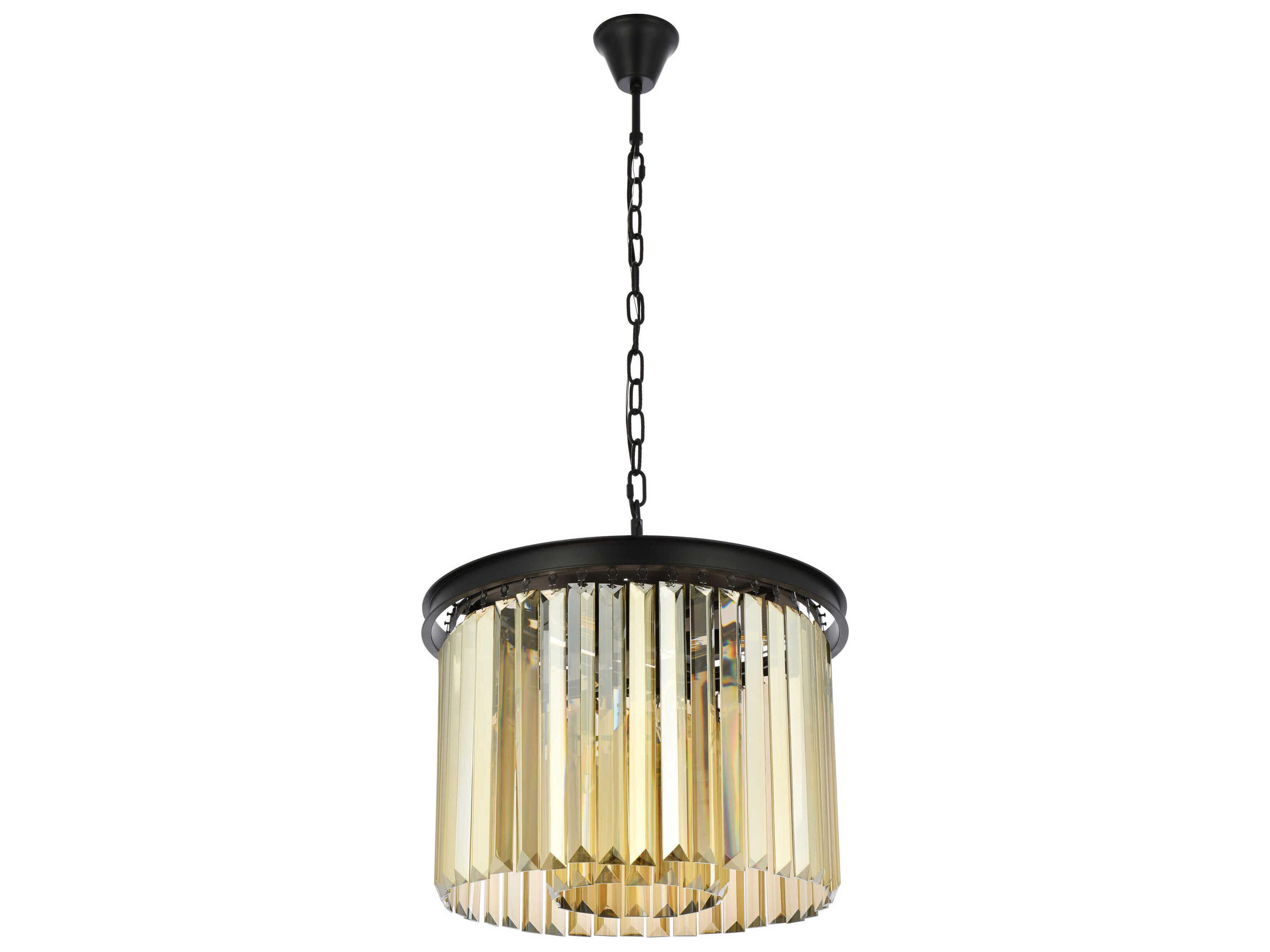 Elegant Lighting Sydney 6-Light Matte Black Gold Crystal Drum Pendant