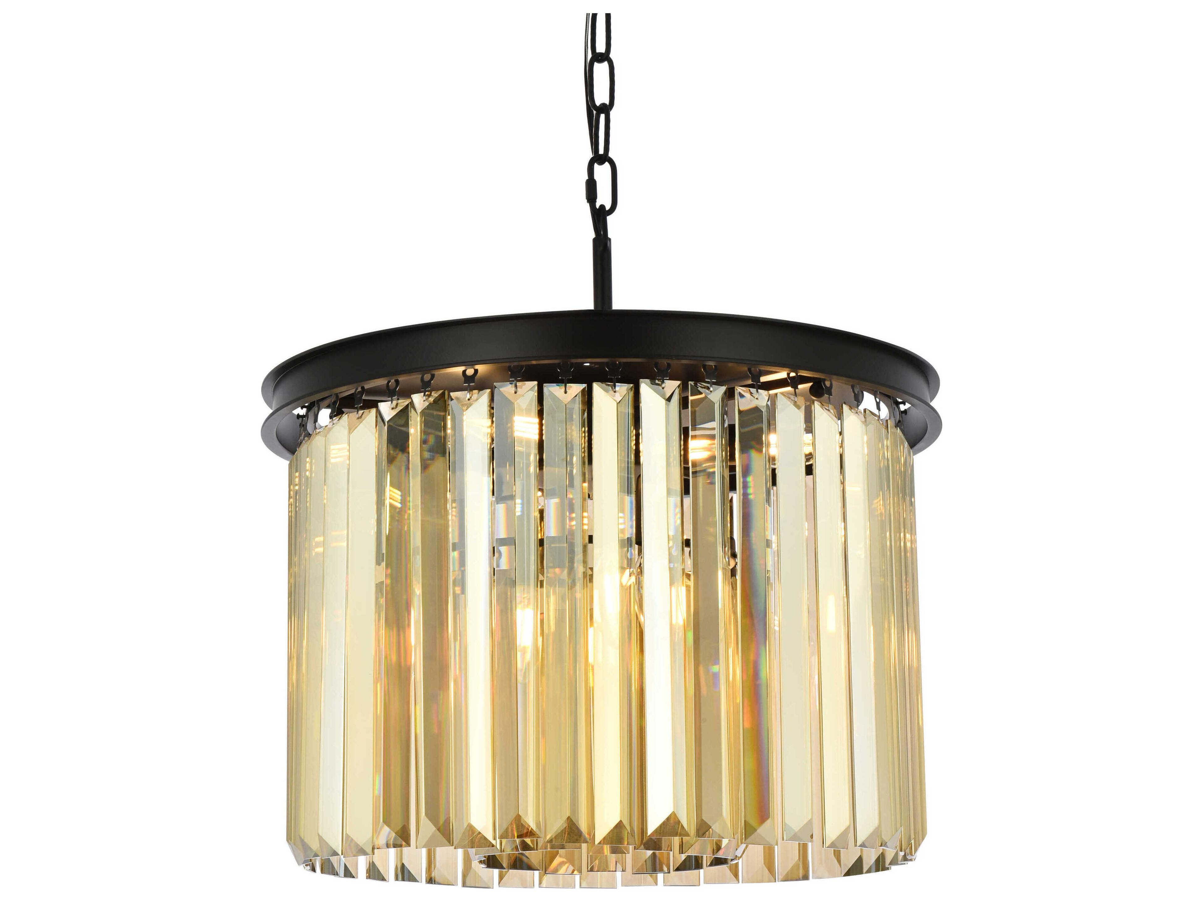 Elegant Lighting Sydney 6-Light Matte Black Gold Crystal Drum Pendant