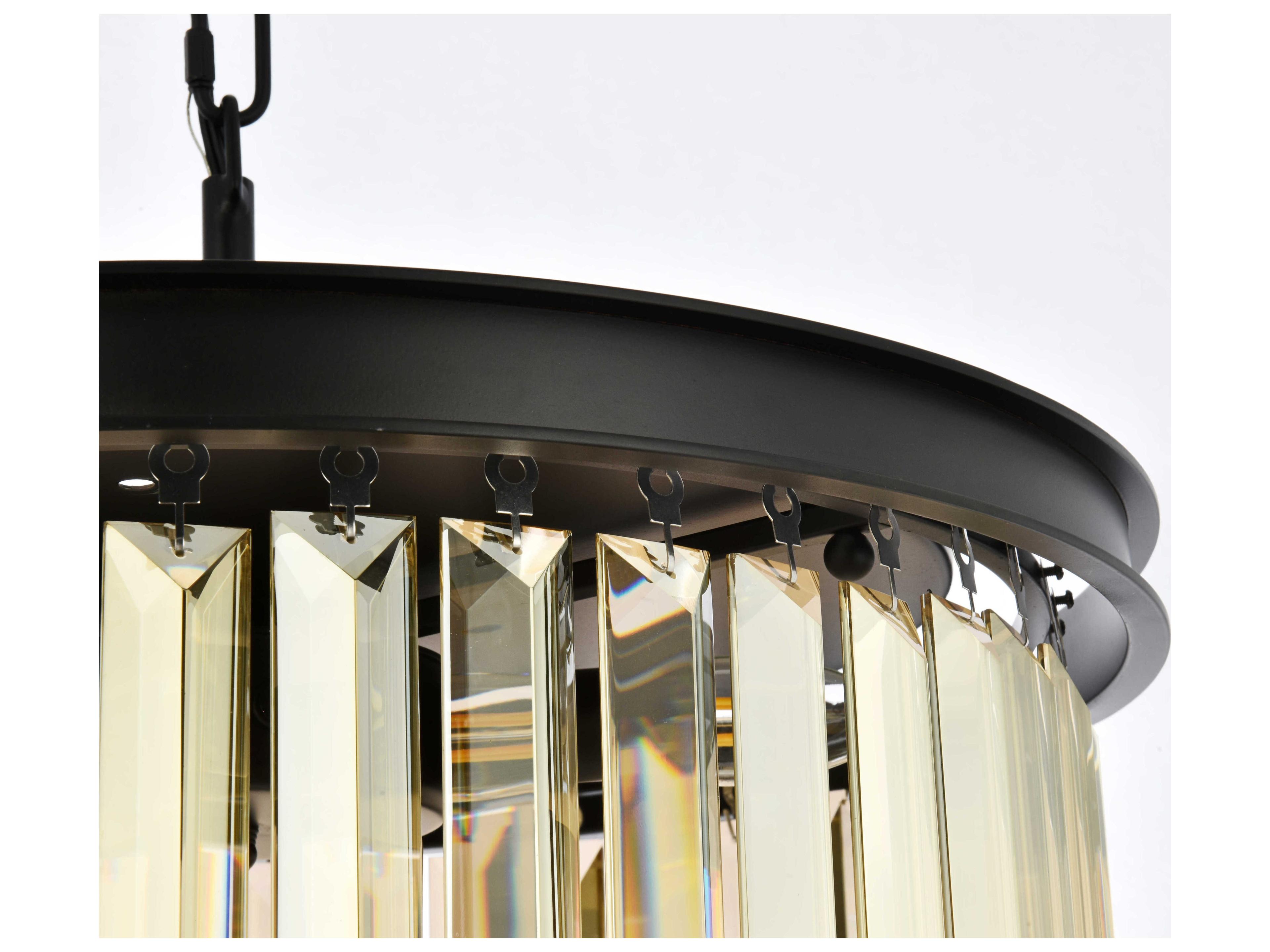 Elegant Lighting Sydney 6-Light Matte Black Gold Crystal Drum Pendant