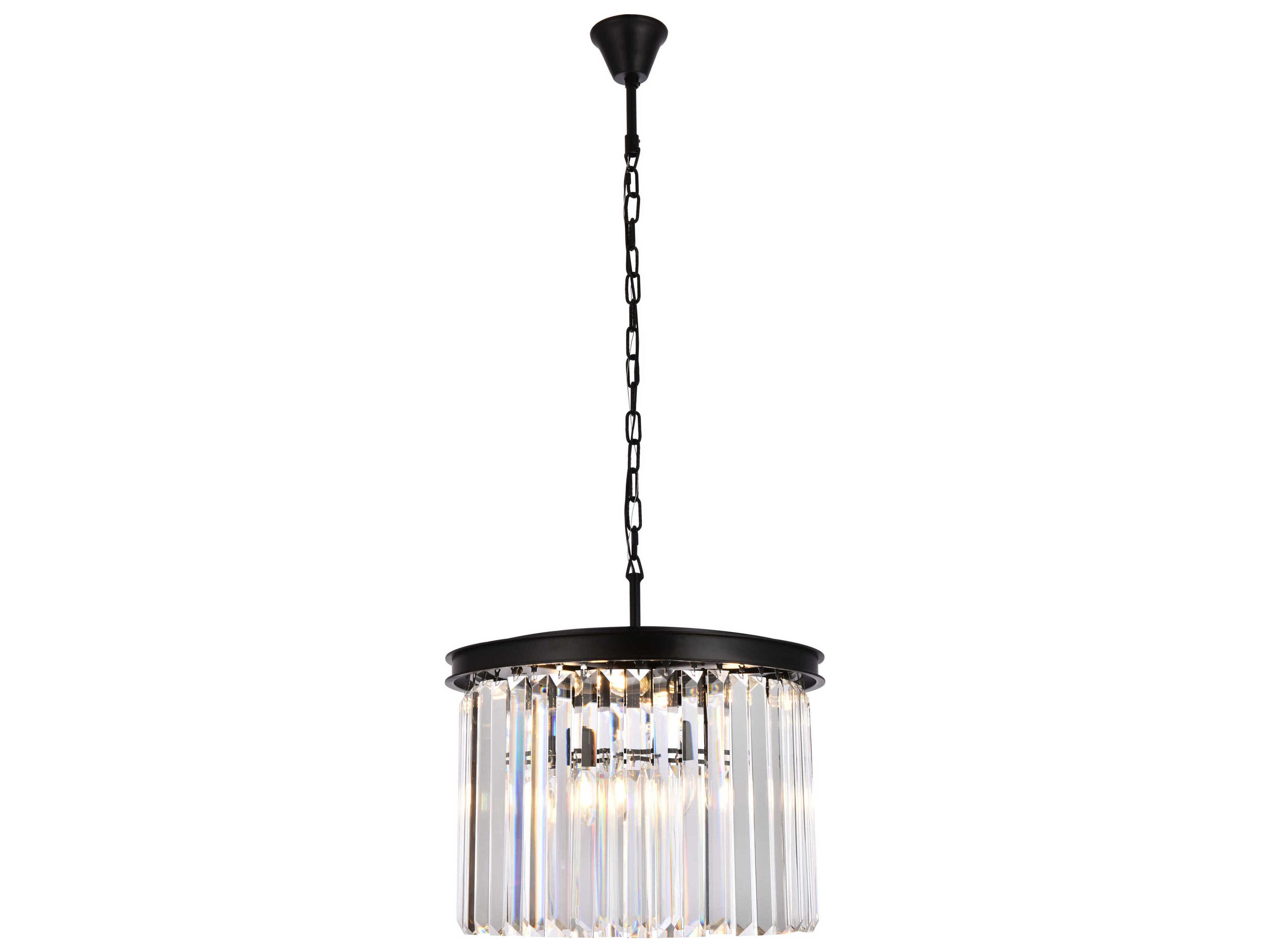 Sydney 6-Light Matte Black Clear Crystal Drum Pendant
