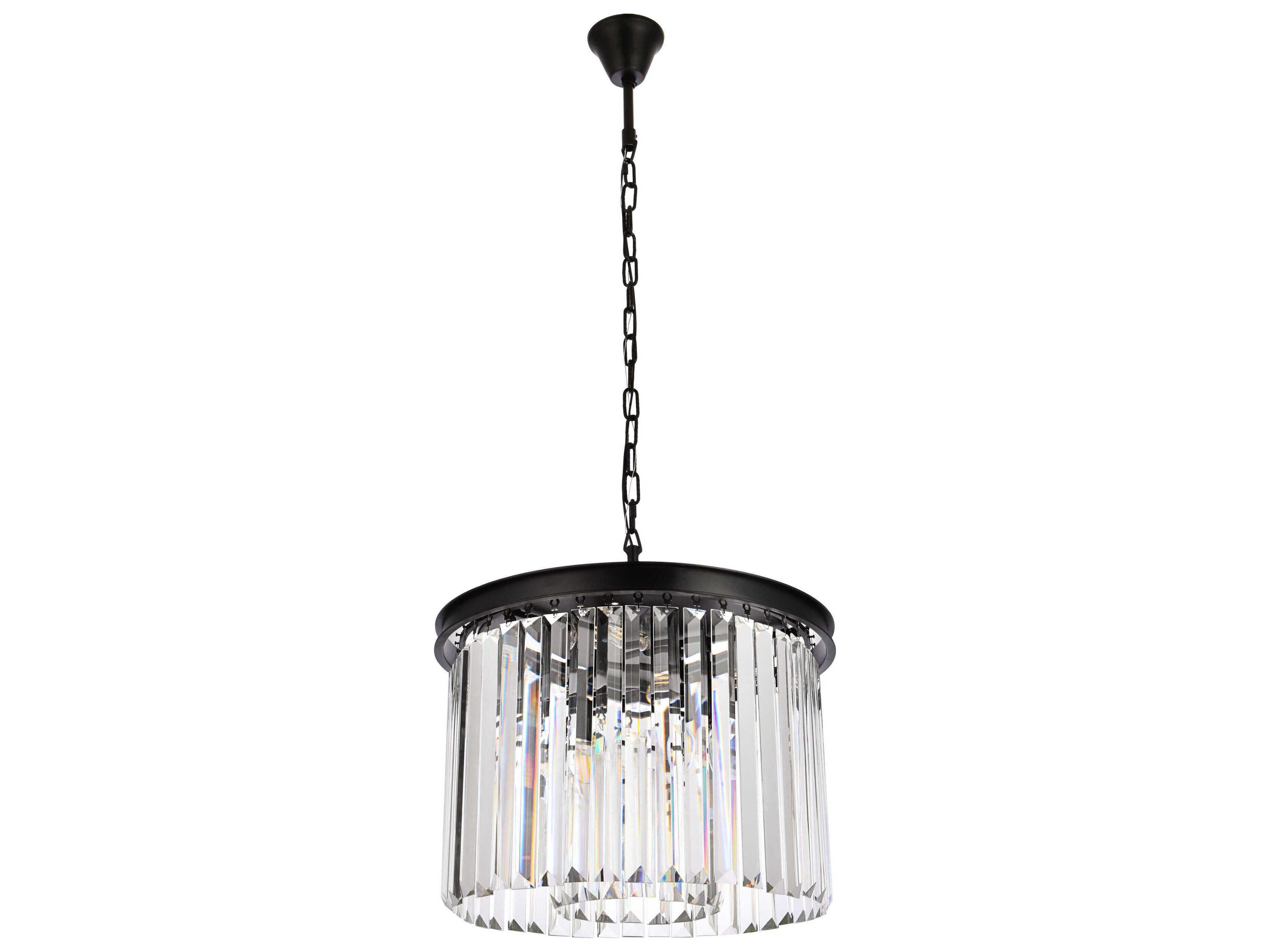 Elegant Lighting Sydney 6-Light Matte Black Clear Crystal Drum Pendant