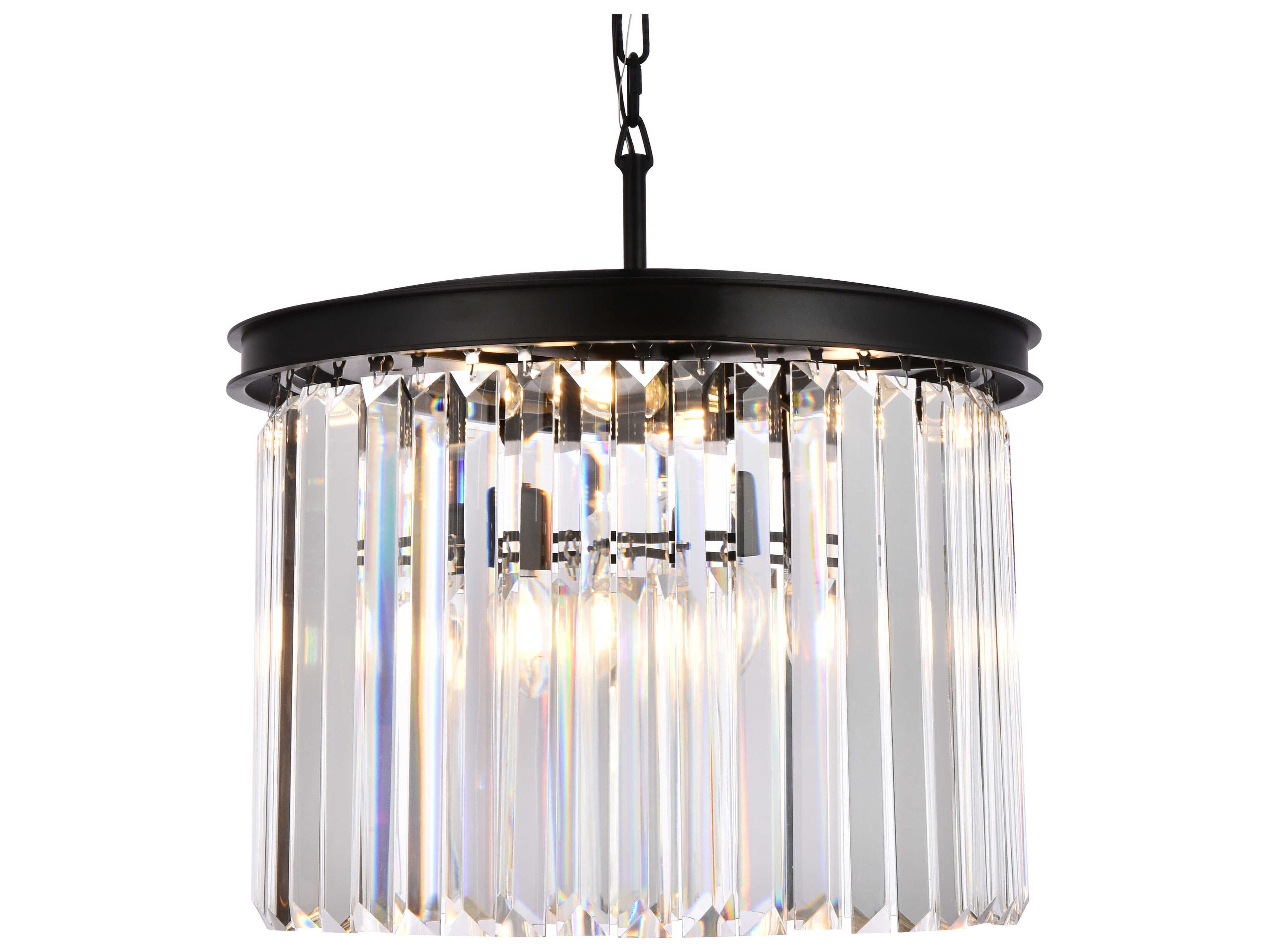 Elegant Lighting Sydney 6-Light Matte Black Clear Crystal Drum Pendant