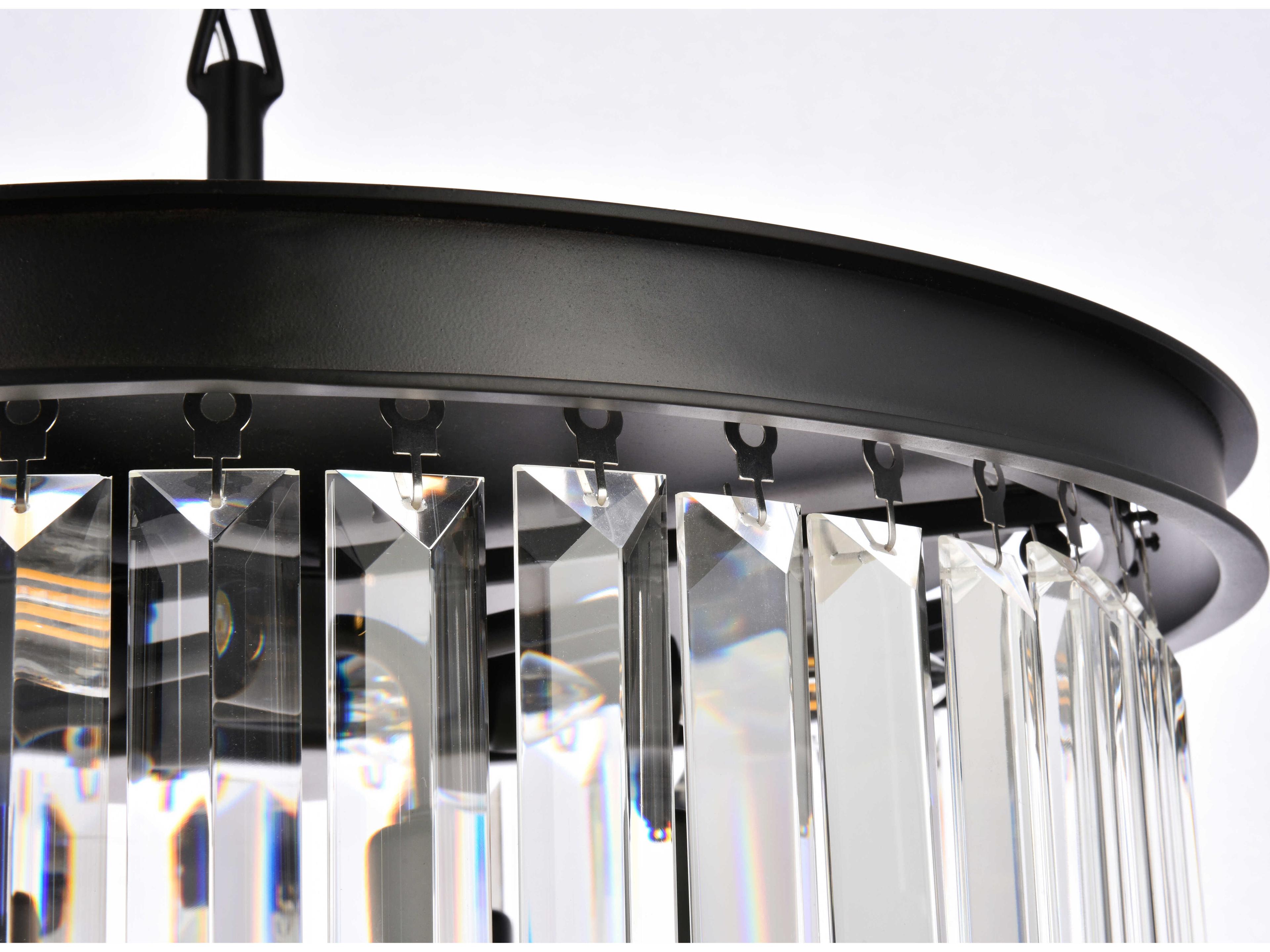 Elegant Lighting Sydney 6-Light Matte Black Clear Crystal Drum Pendant