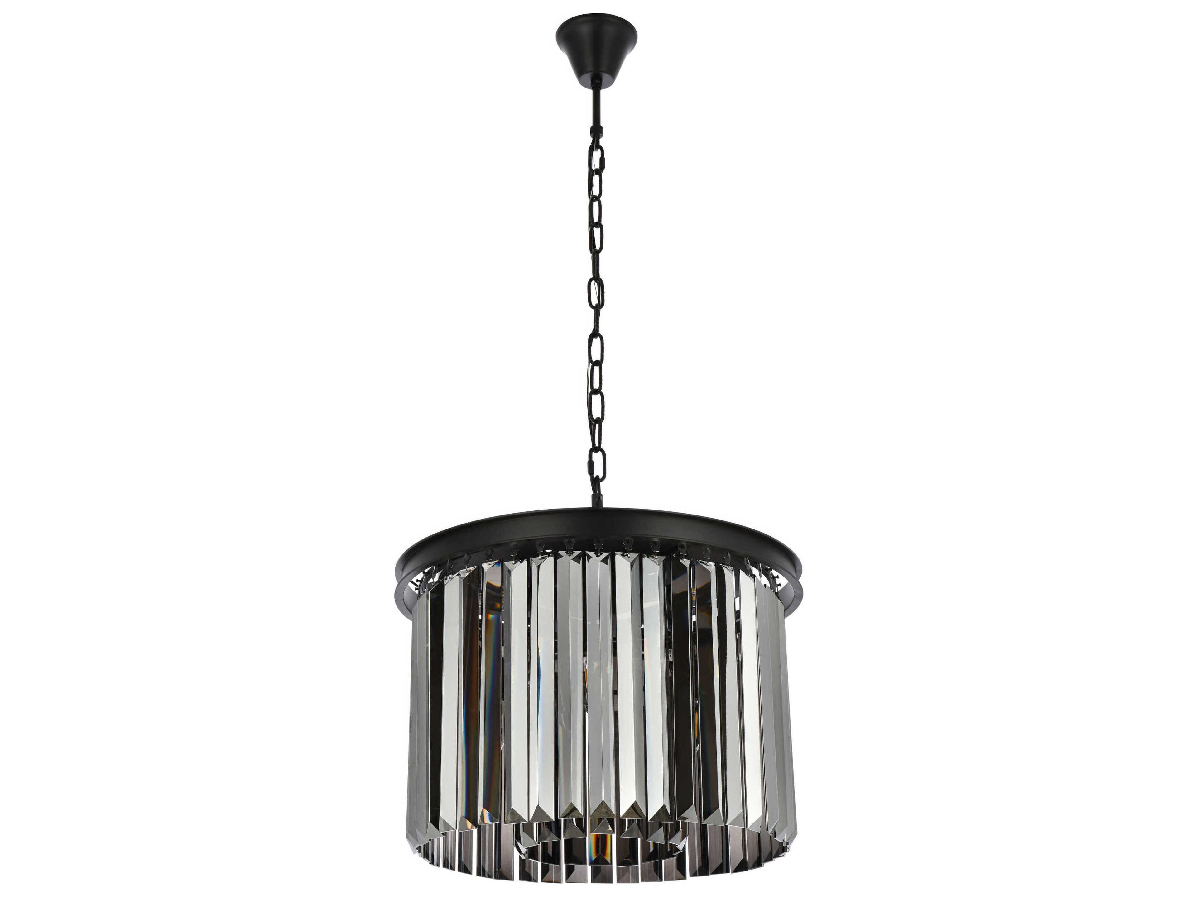 Elegant Lighting Sydney 6-Light Matte Black Silver Crystal Drum Pendant