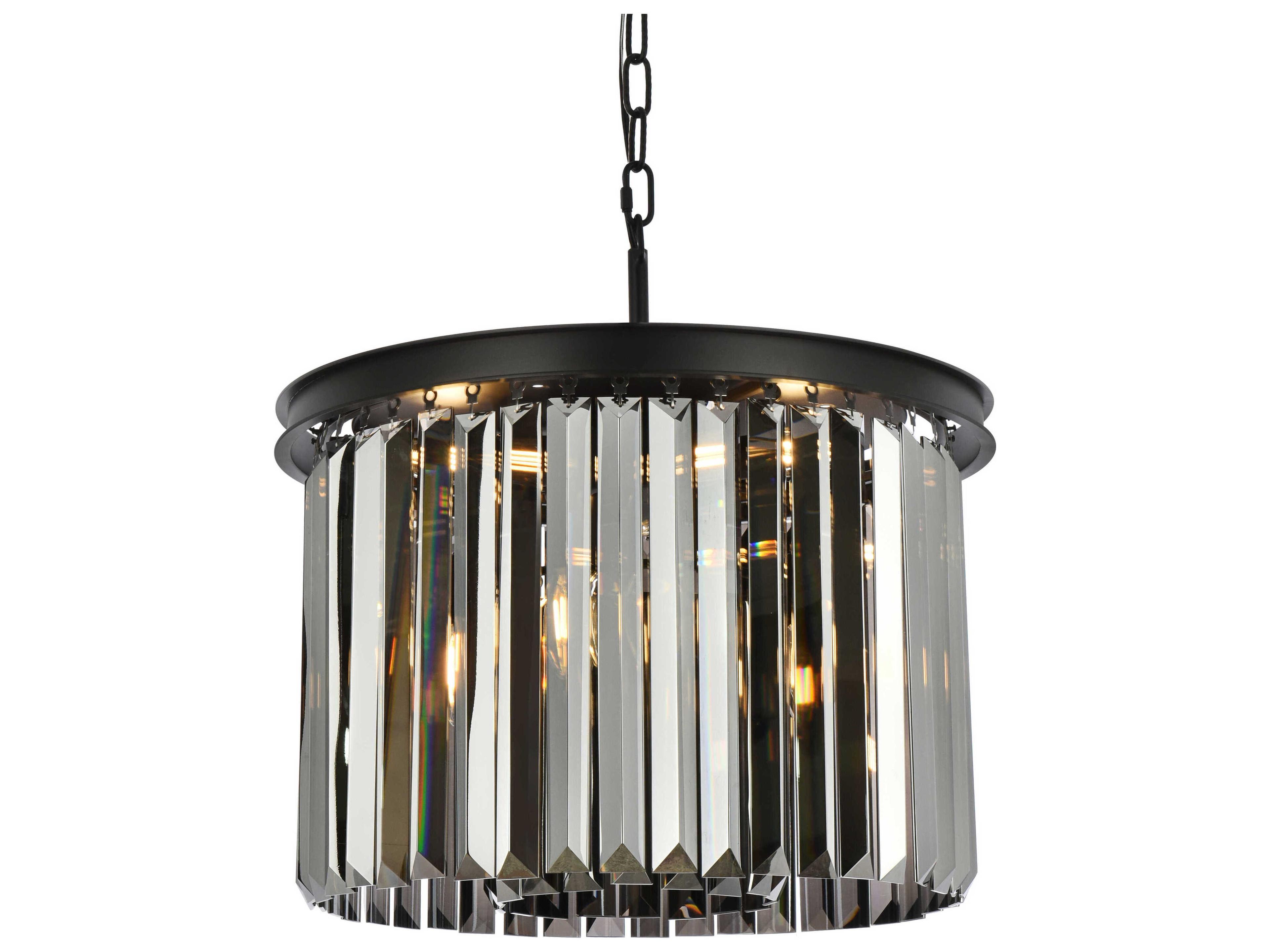 Elegant Lighting Sydney 6-Light Matte Black Silver Crystal Drum Pendant