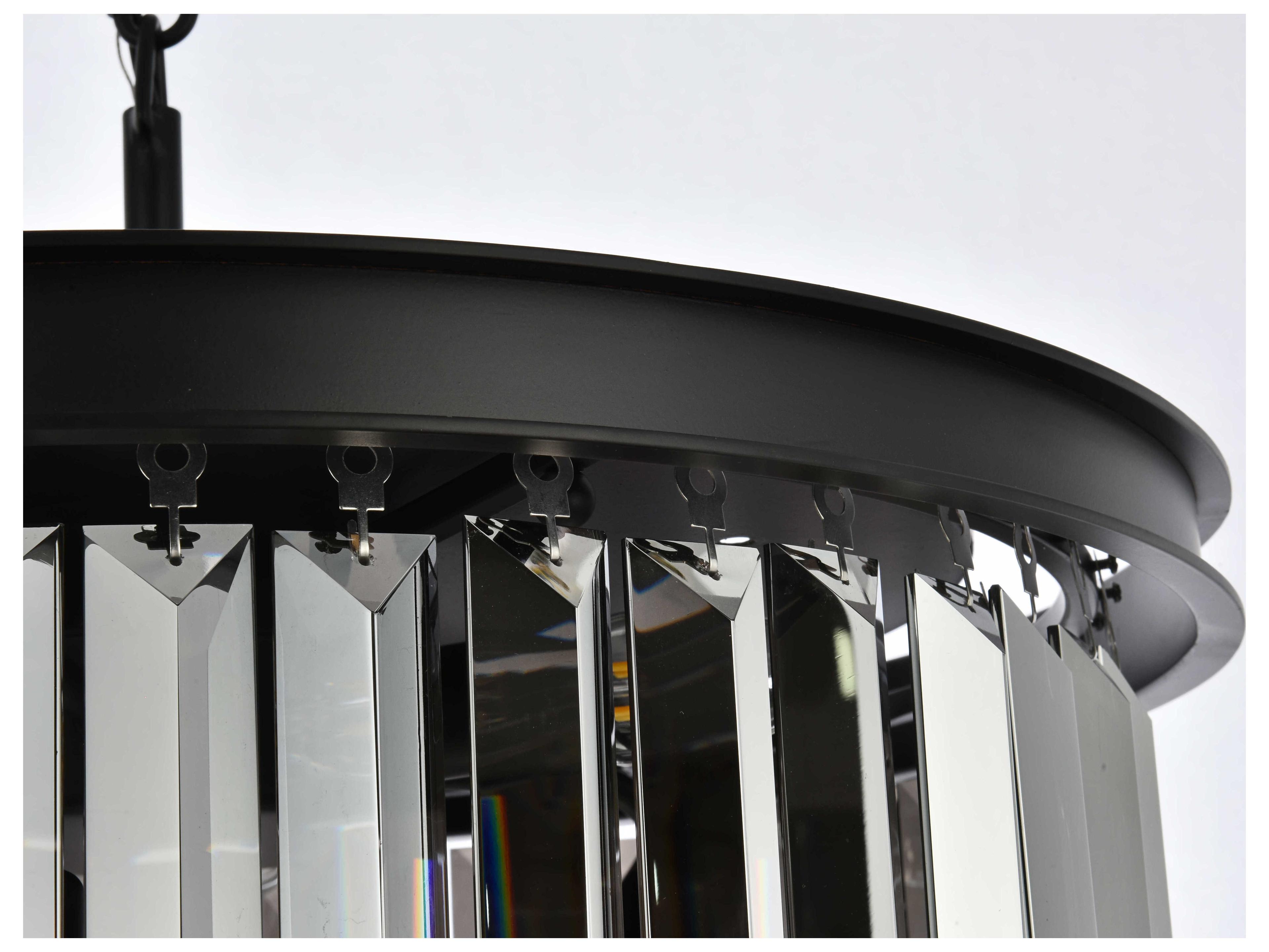 Elegant Lighting Sydney 6-Light Matte Black Silver Crystal Drum Pendant