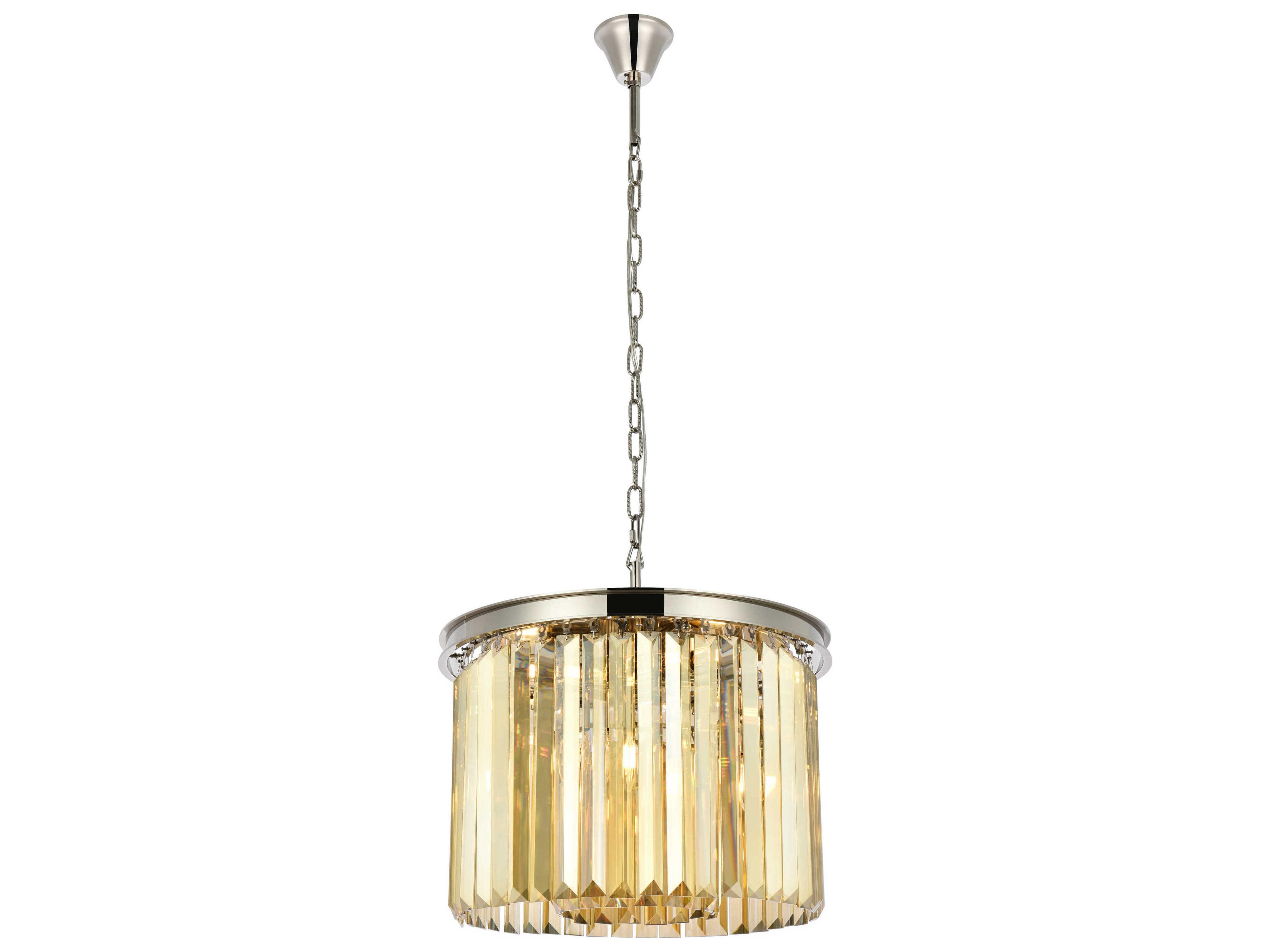 Sydney 6-Light Polished Nickel Gold Crystal Drum Pendant