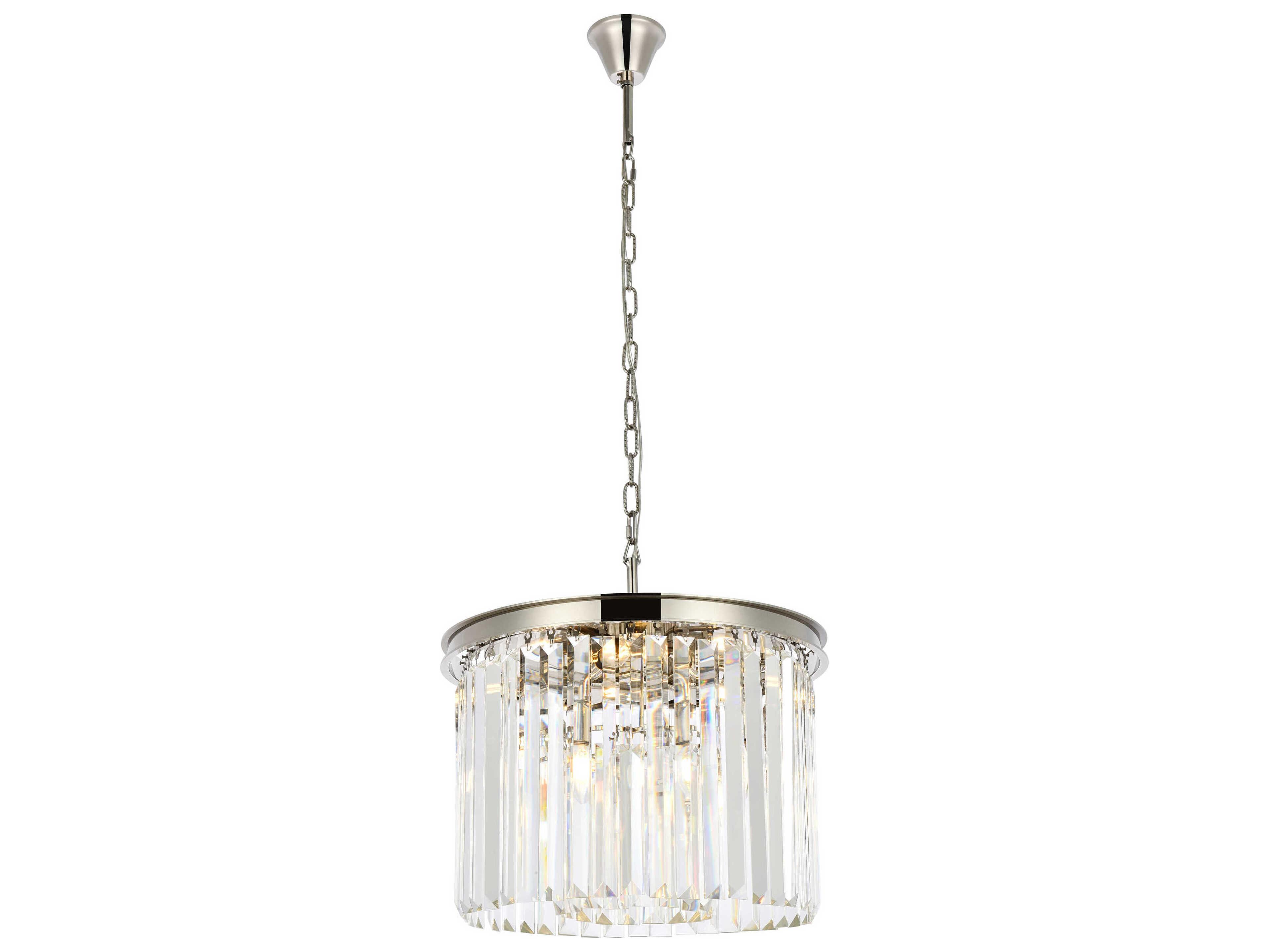 Sydney 6-Light Polished Nickel Clear Crystal Drum Pendant