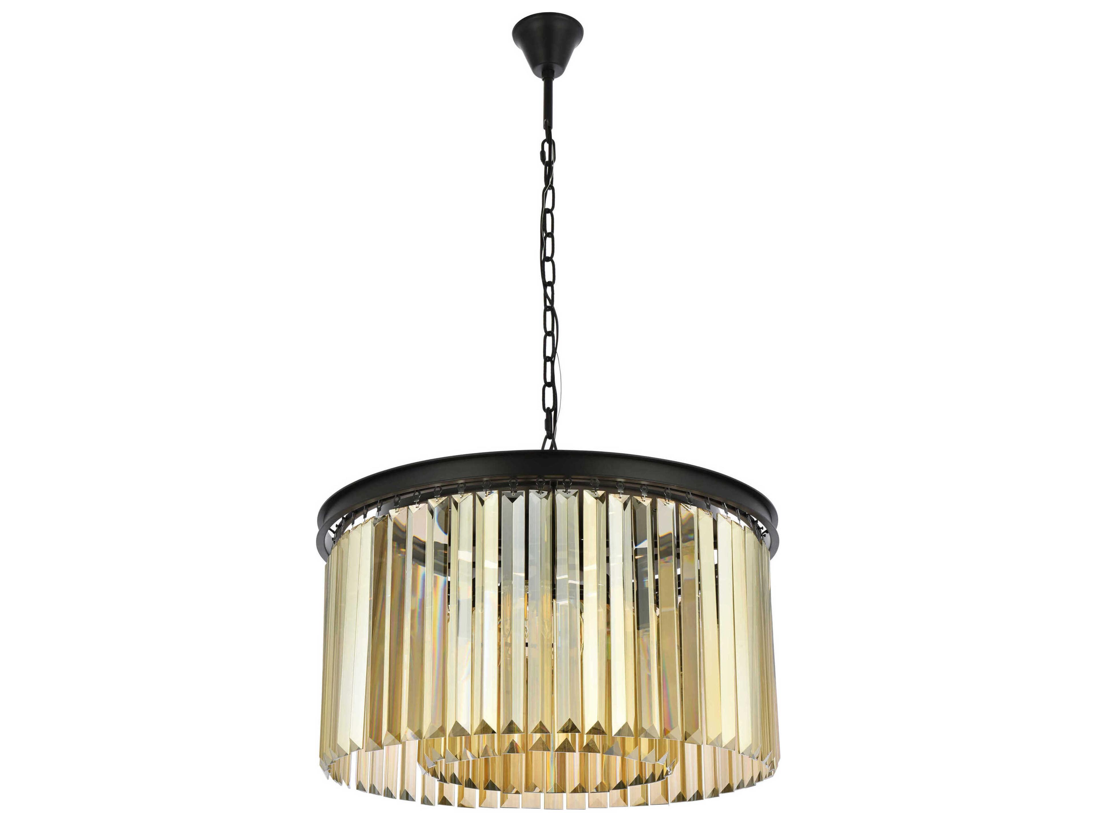 Elegant Lighting Sydney 8-Light Matte Black Gold Crystal Drum Pendant