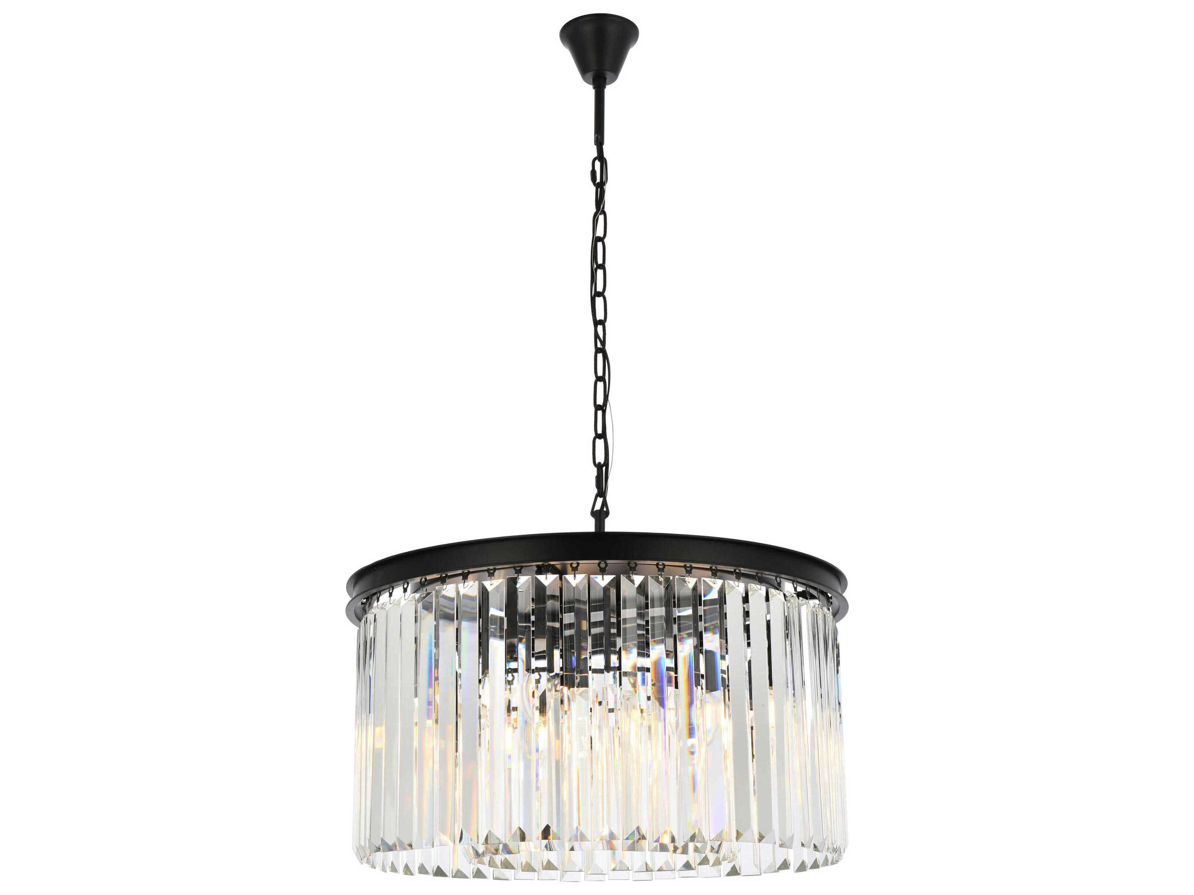 Sydney 8-Light Matte Black Clear Crystal Drum Pendant
