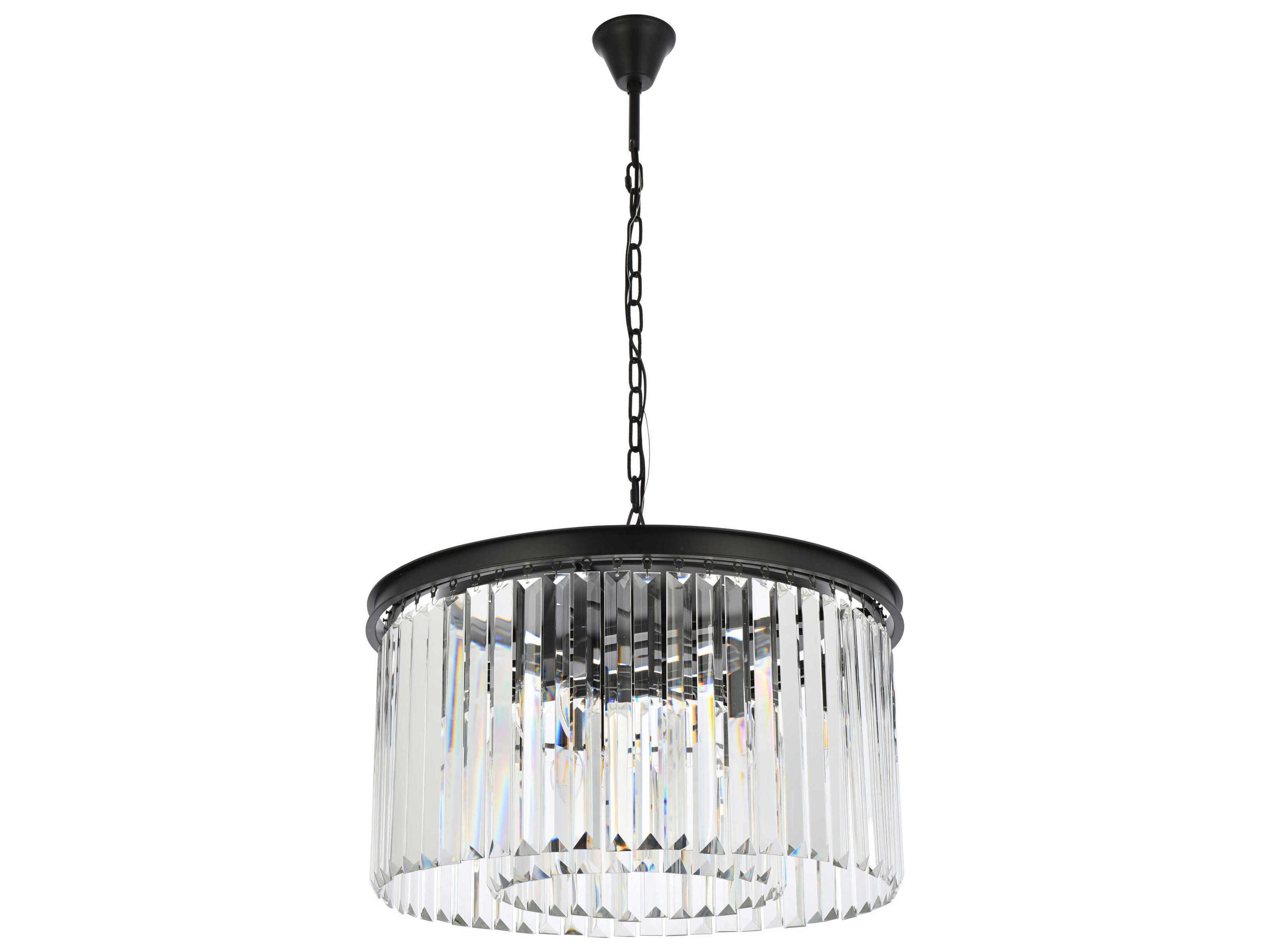 Elegant Lighting Sydney 8-Light Matte Black Clear Crystal Drum Pendant