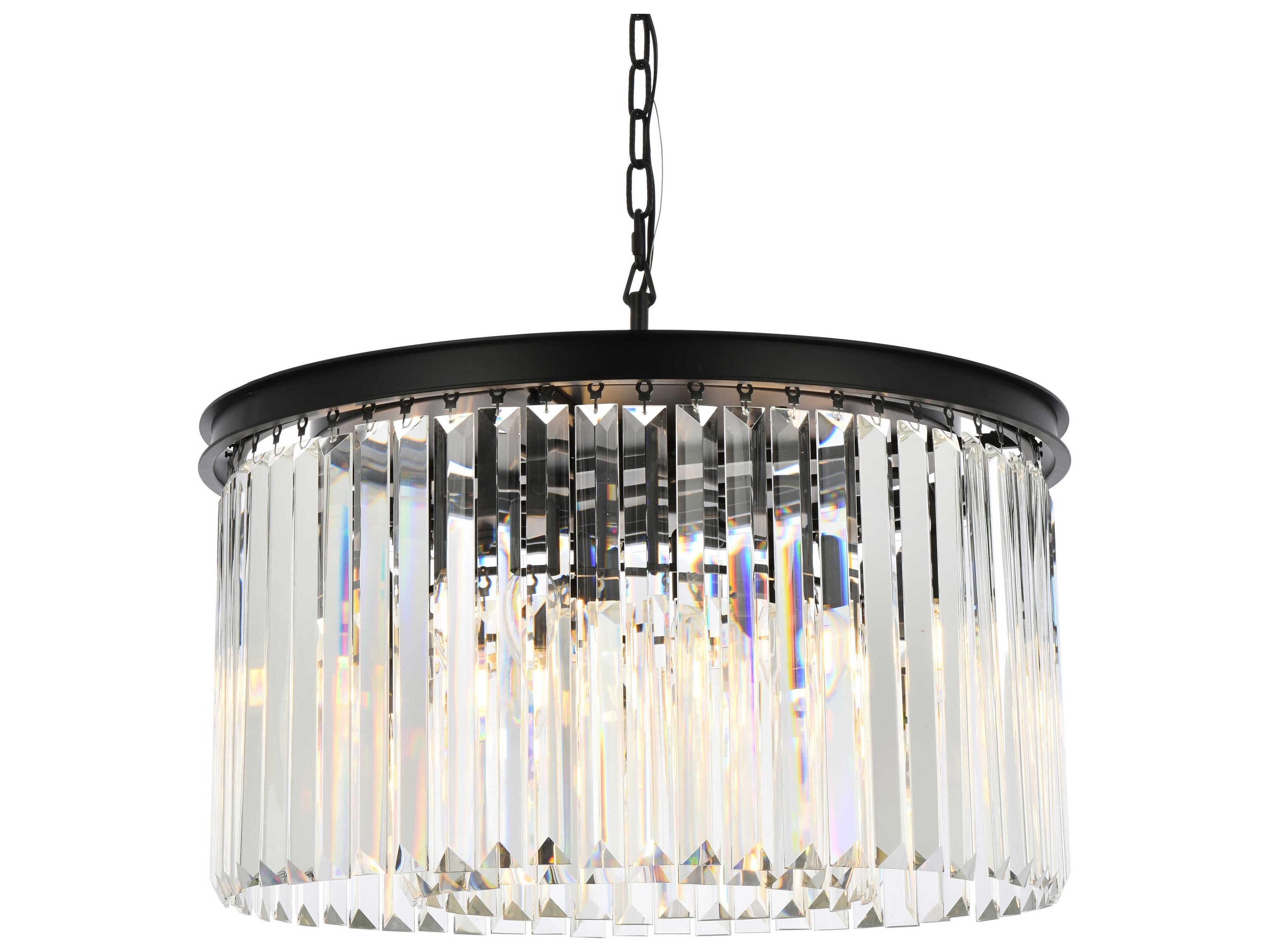 Elegant Lighting Sydney 8-Light Matte Black Clear Crystal Drum Pendant