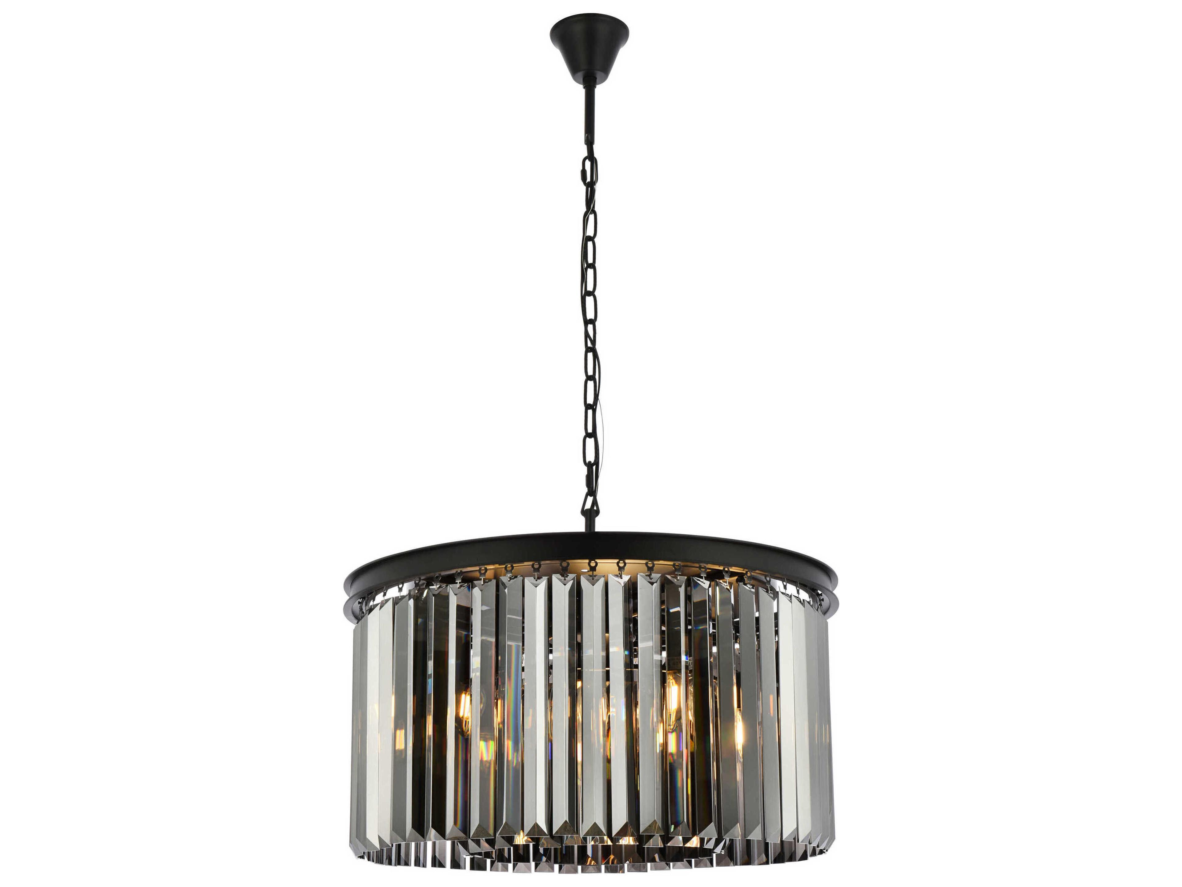 Sydney 8-Light Matte Black Silver Crystal Drum Pendant