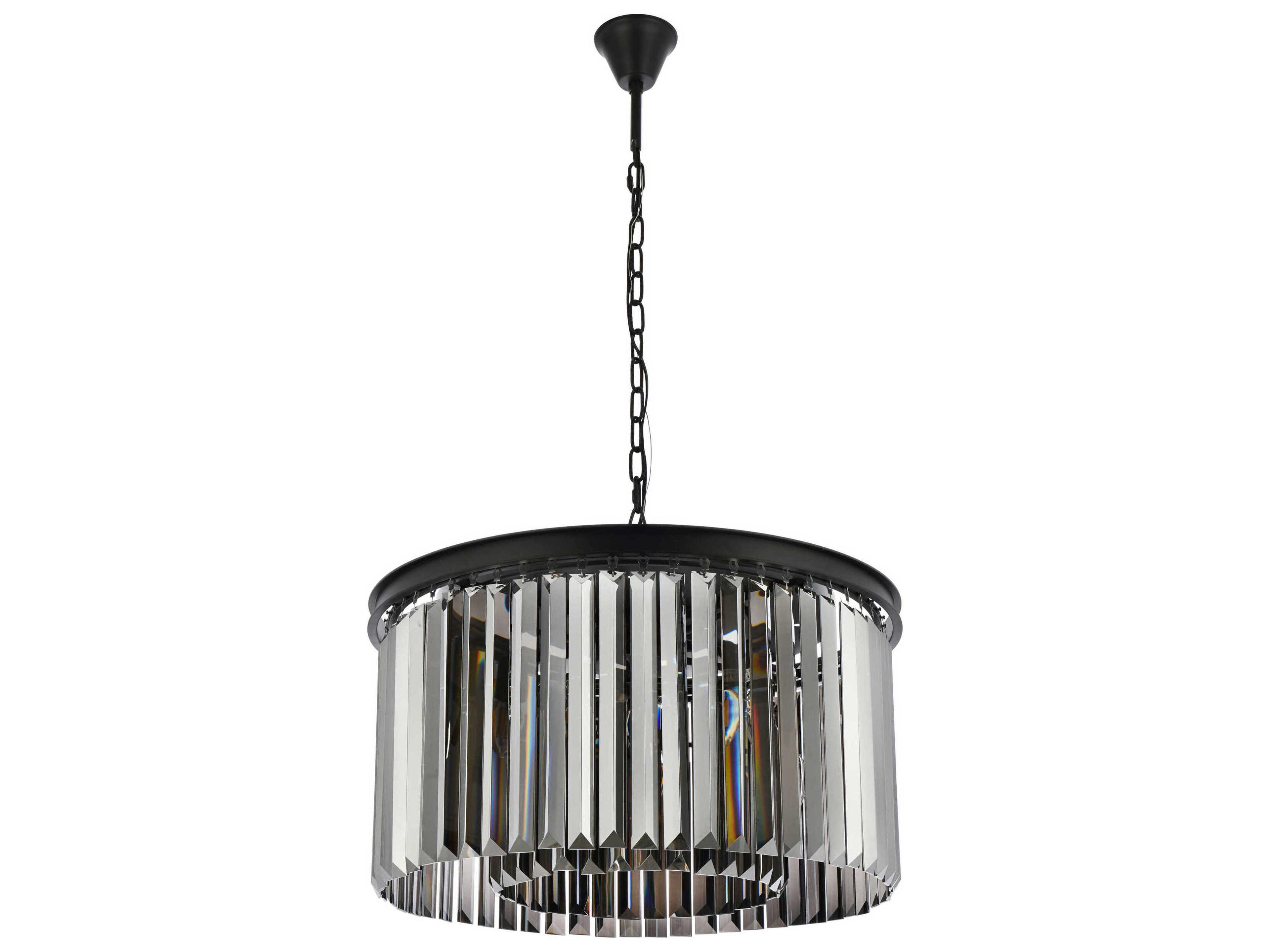 Elegant Lighting Sydney 8-Light Matte Black Silver Crystal Drum Pendant