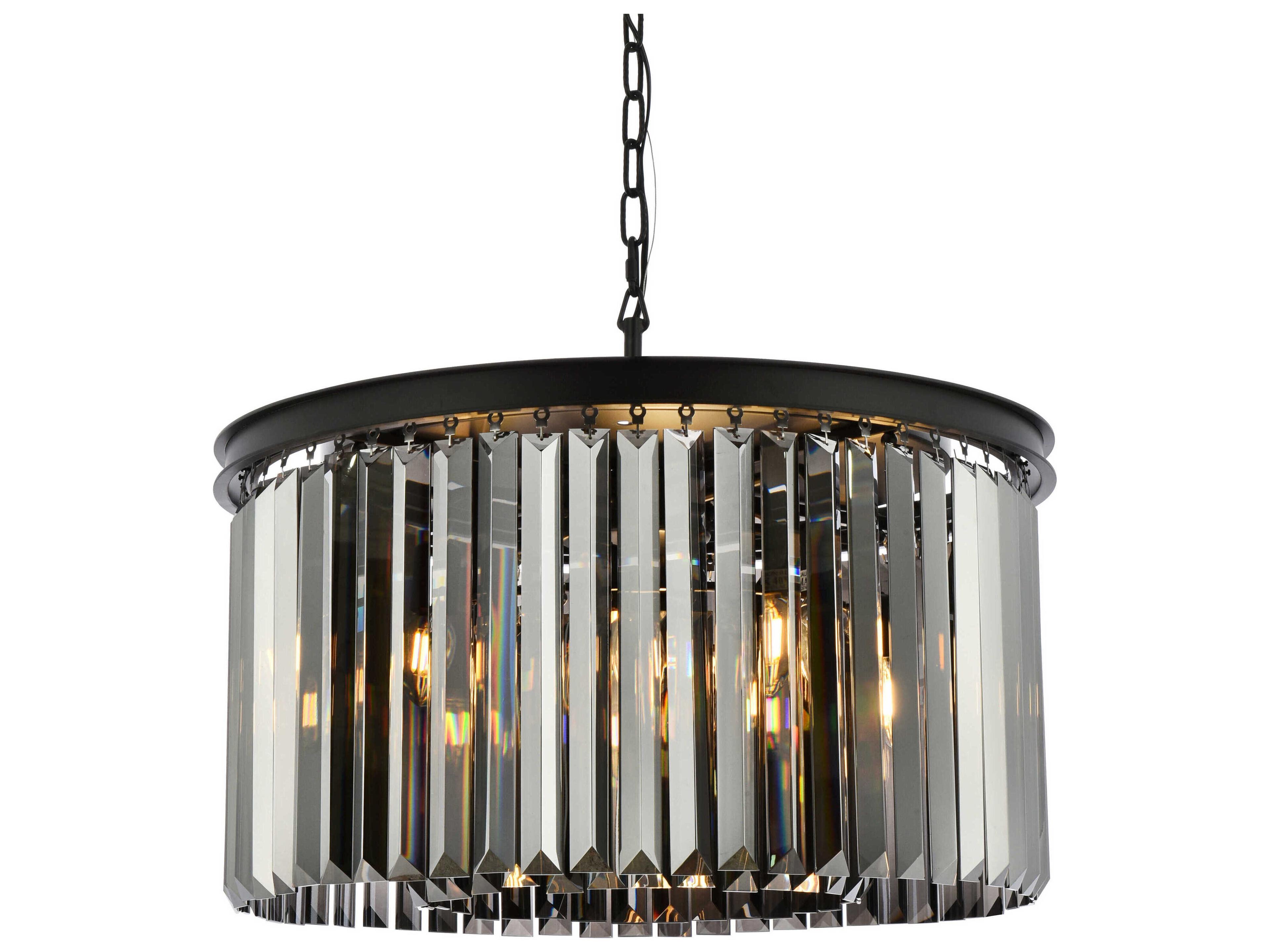 Elegant Lighting Sydney 8-Light Matte Black Silver Crystal Drum Pendant