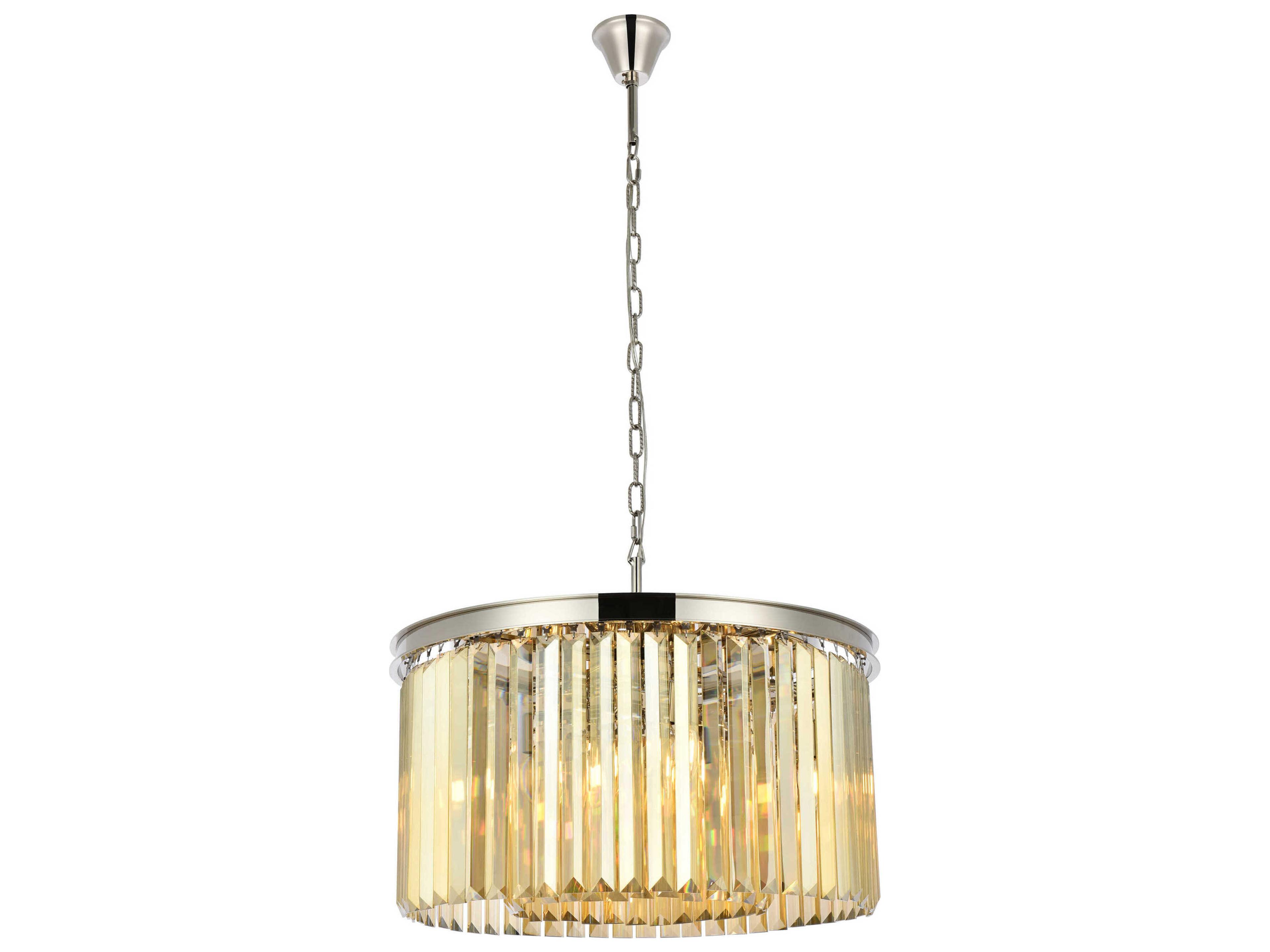 Sydney 8-Light Polished Nickel Gold Crystal Drum Pendant