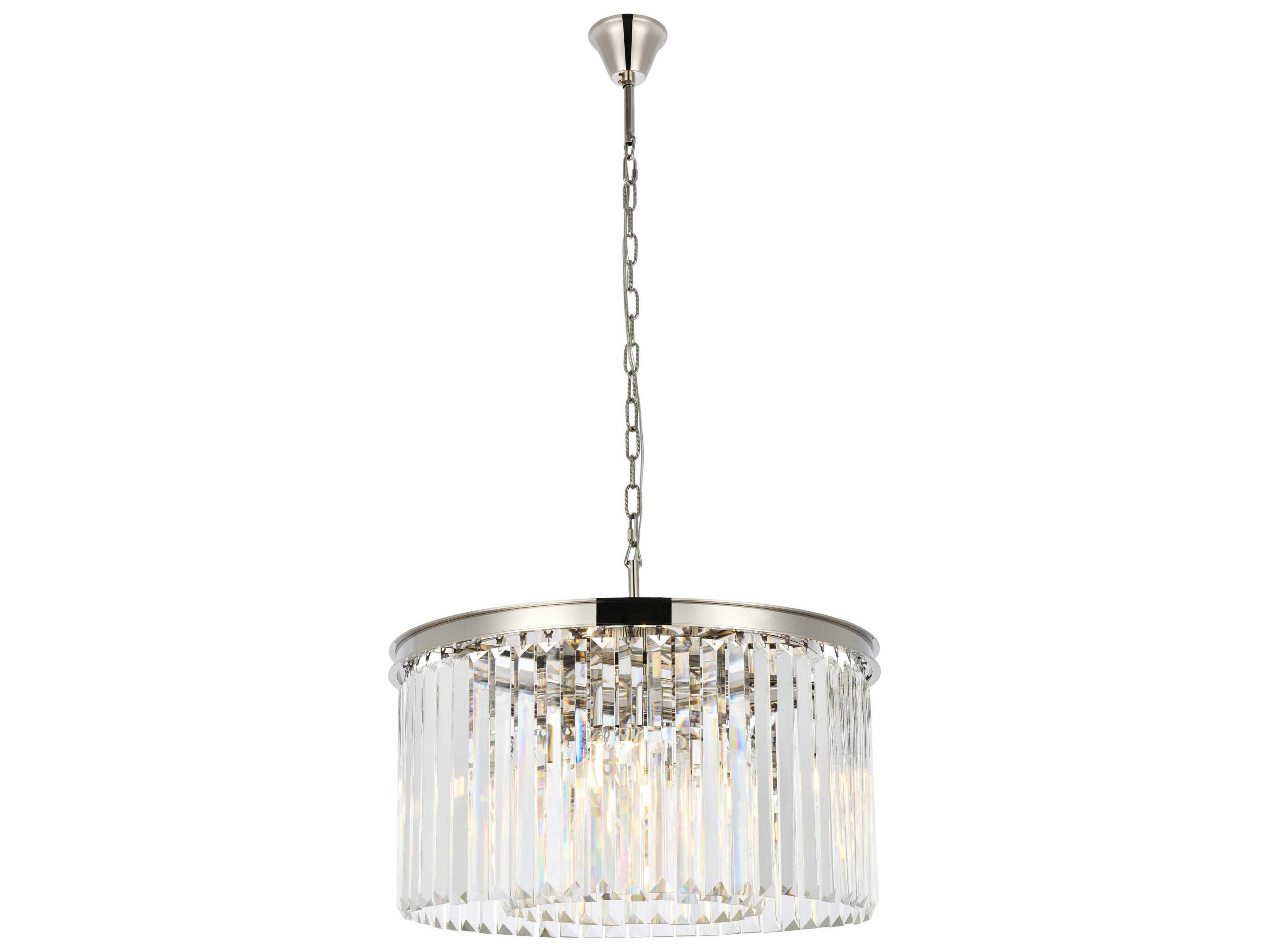 Sydney 8-Light Polished Nickel Clear Crystal Drum Pendant