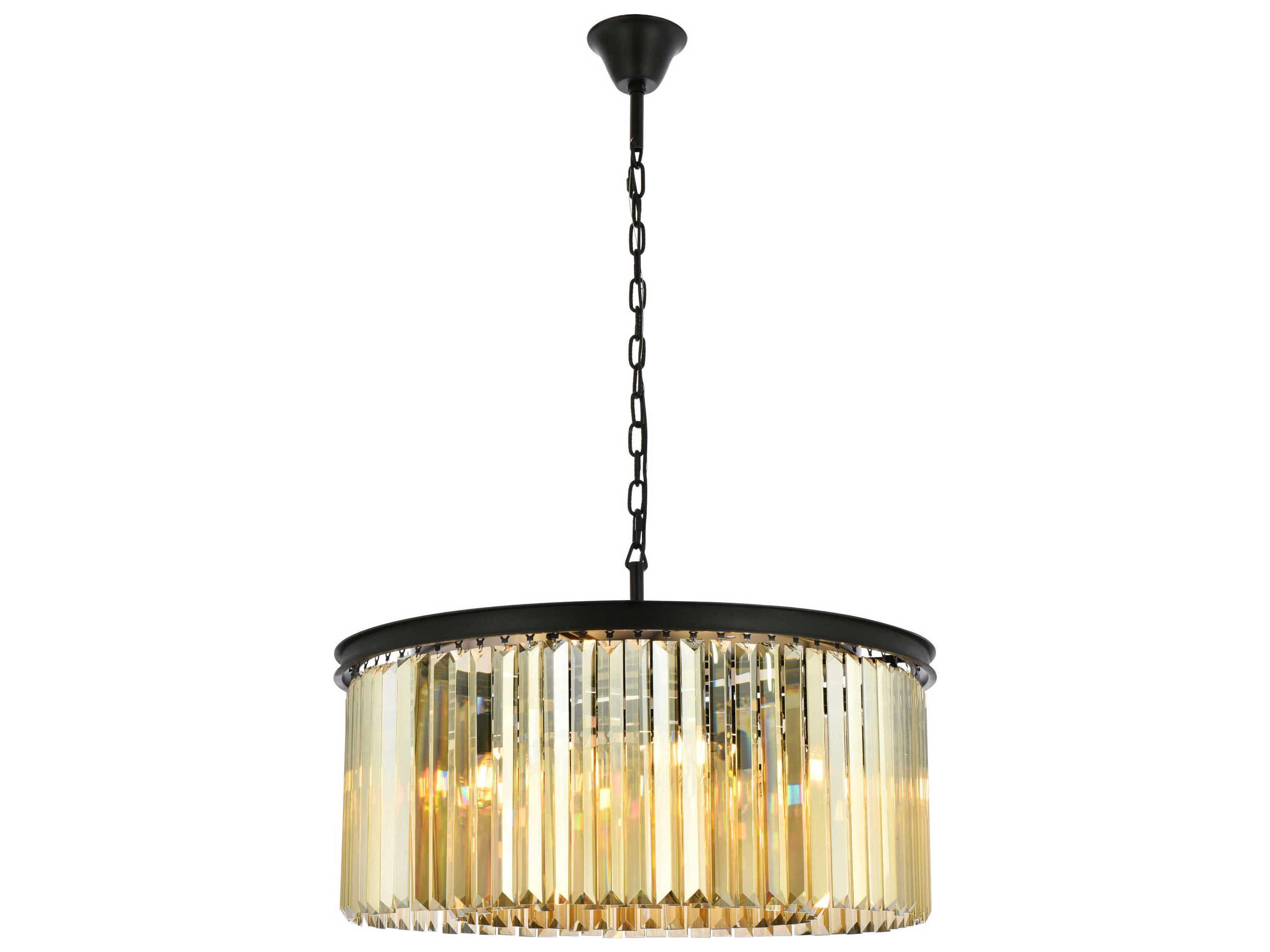 Sydney 8-Light Matte Black Gold Crystal Drum Pendant
