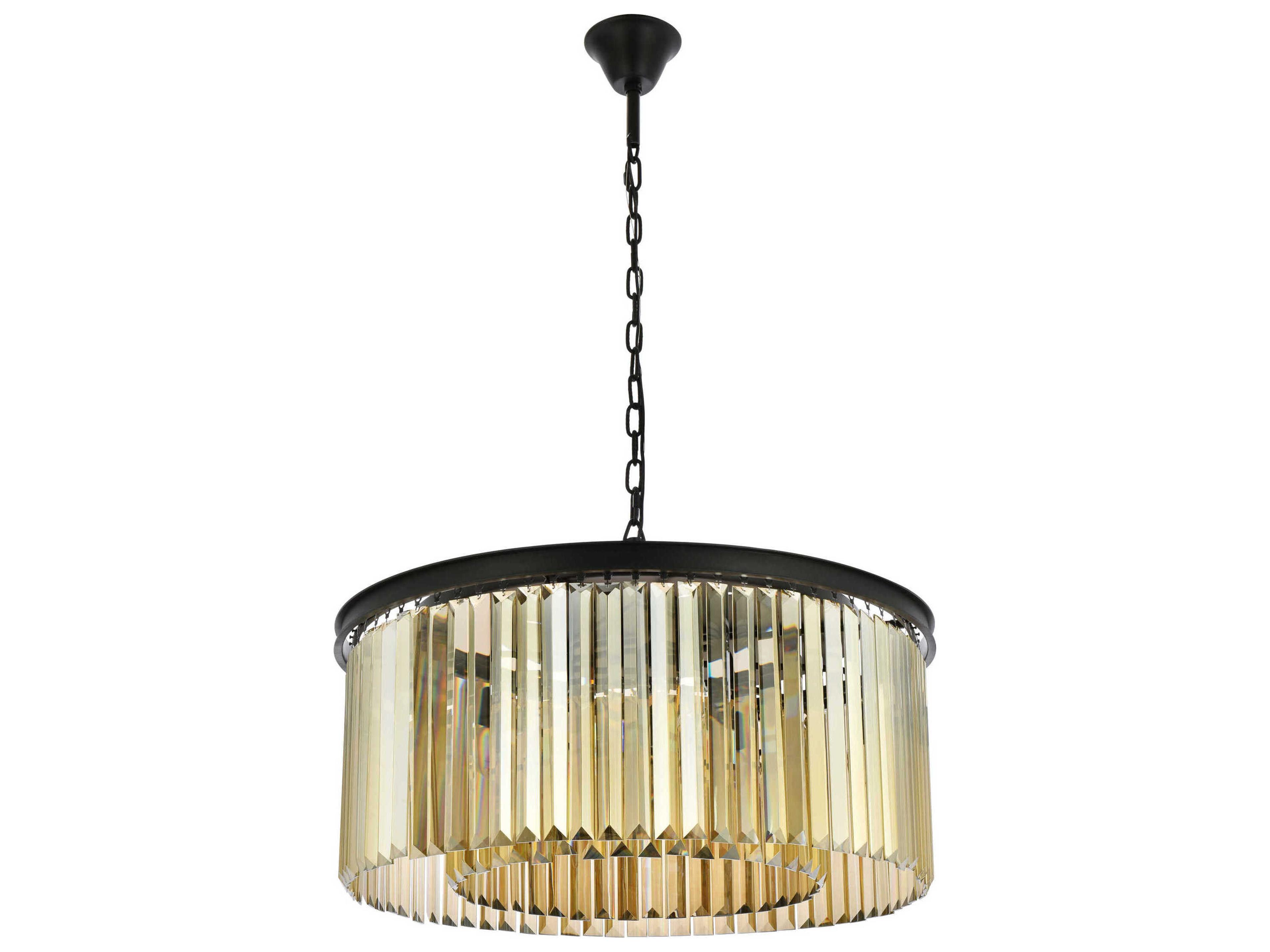 Elegant Lighting Sydney 8-Light Matte Black Gold Crystal Drum Pendant