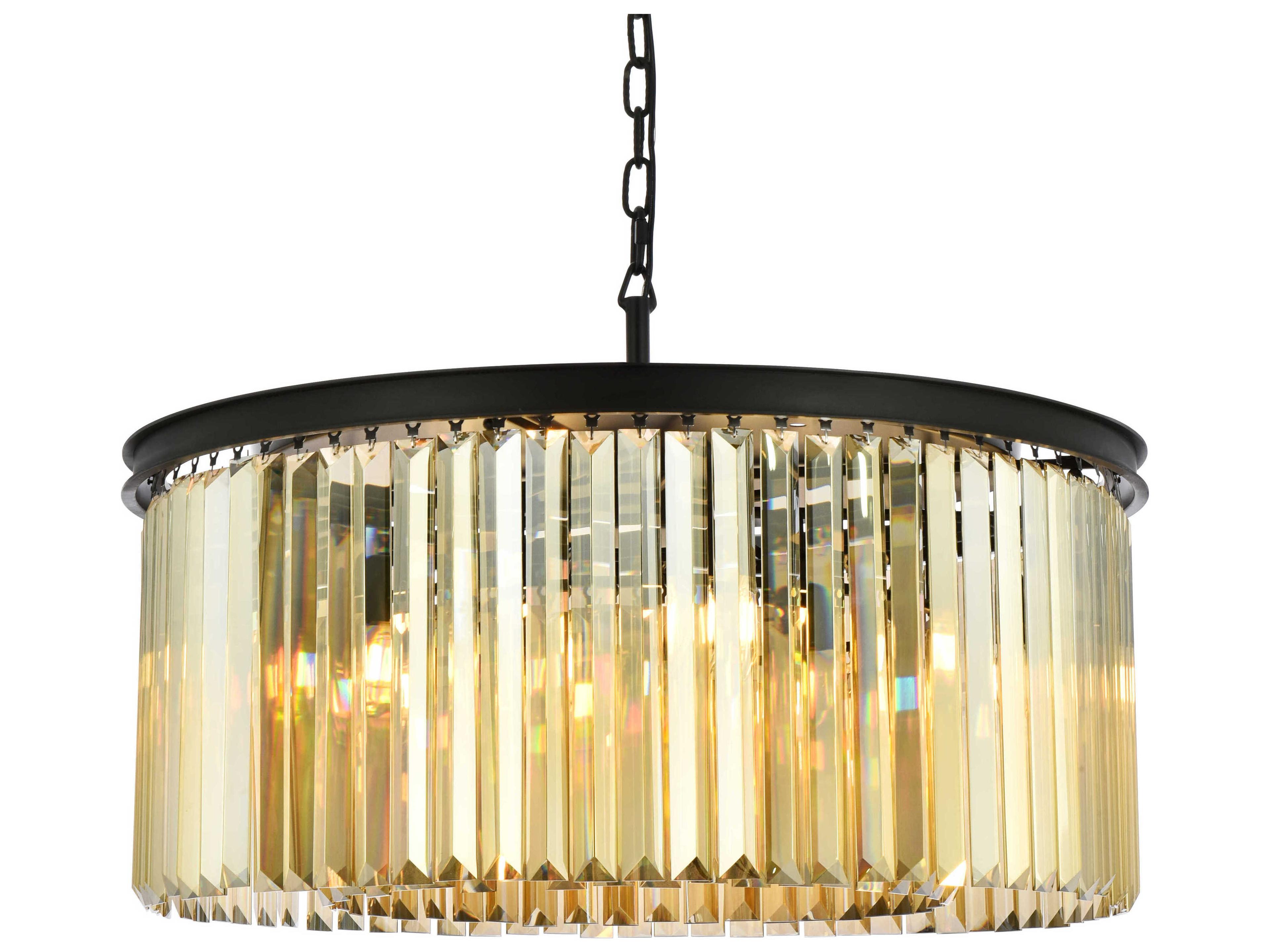 Elegant Lighting Sydney 8-Light Matte Black Gold Crystal Drum Pendant
