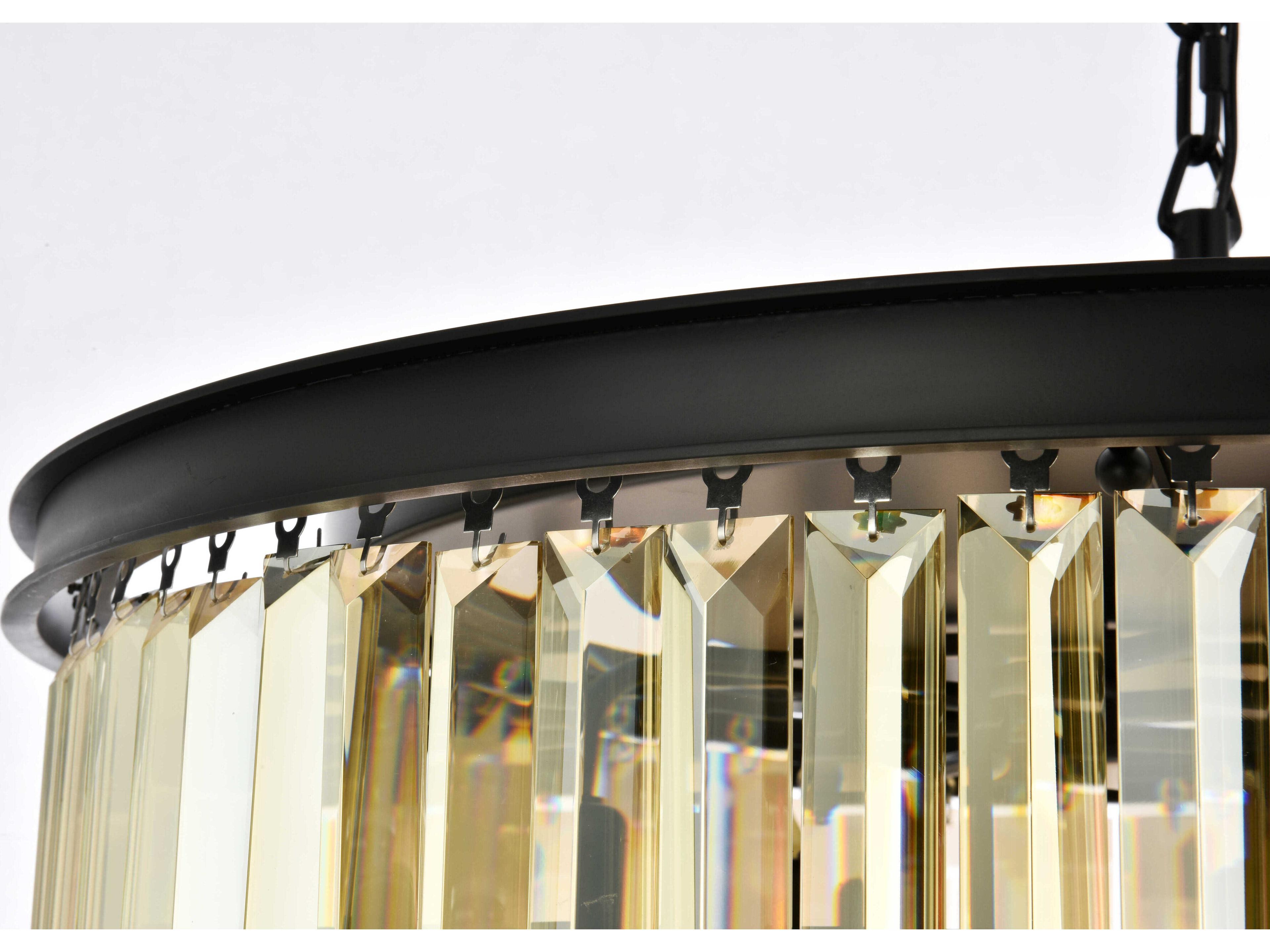 Elegant Lighting Sydney 8-Light Matte Black Gold Crystal Drum Pendant