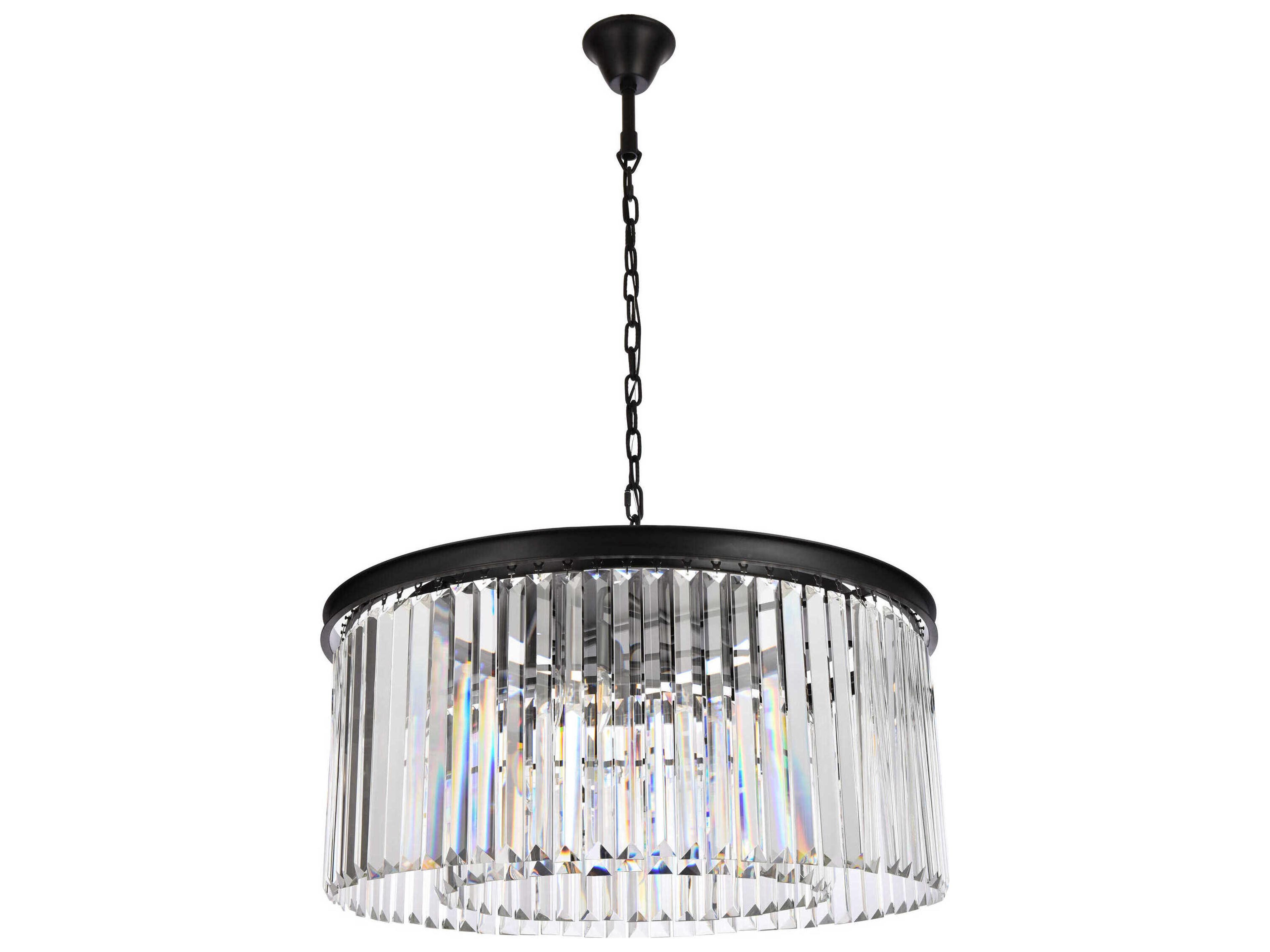 Elegant Lighting Sydney 8-Light Matte Black Clear Crystal Drum Pendant