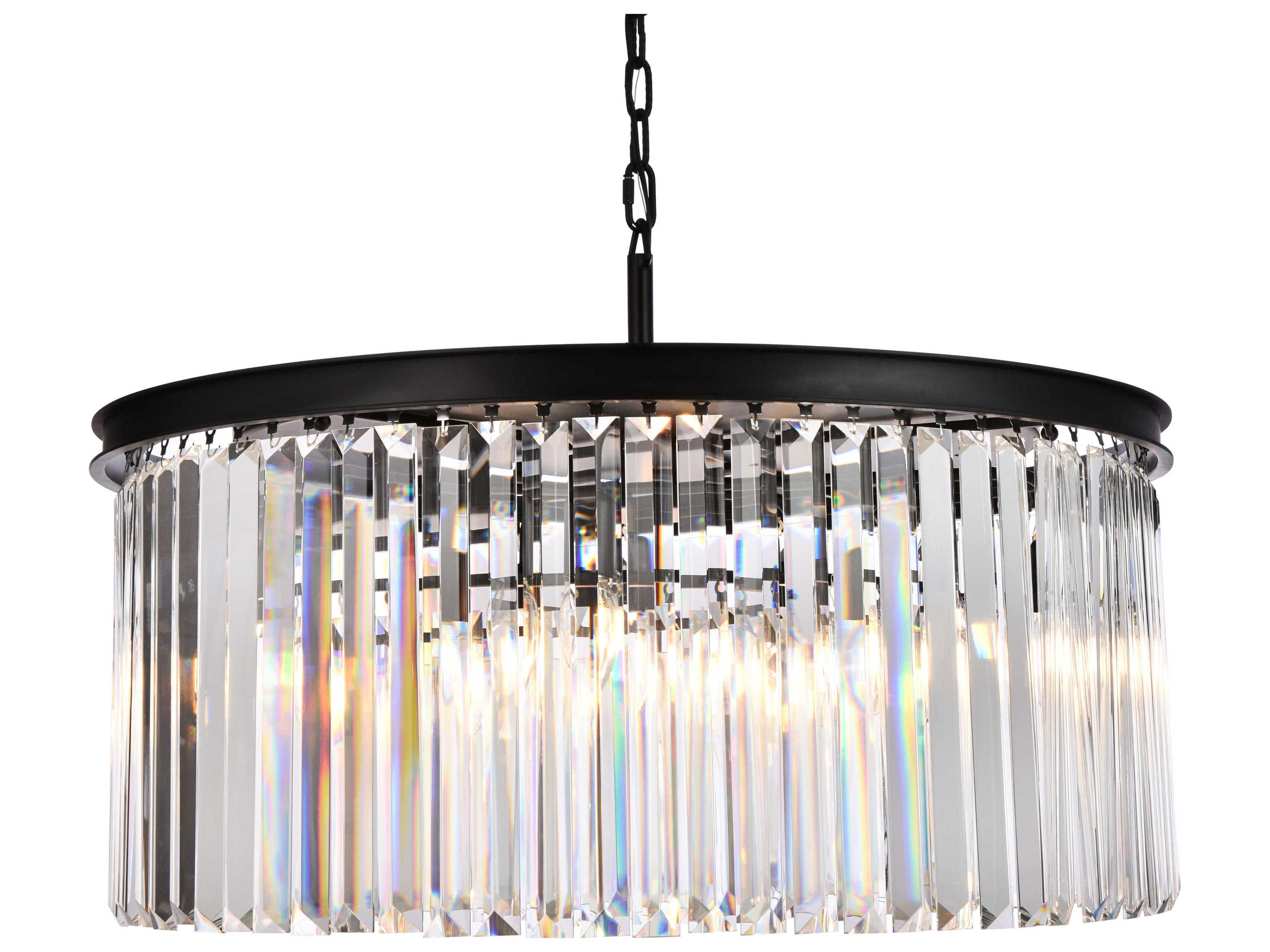 Elegant Lighting Sydney 8-Light Matte Black Clear Crystal Drum Pendant
