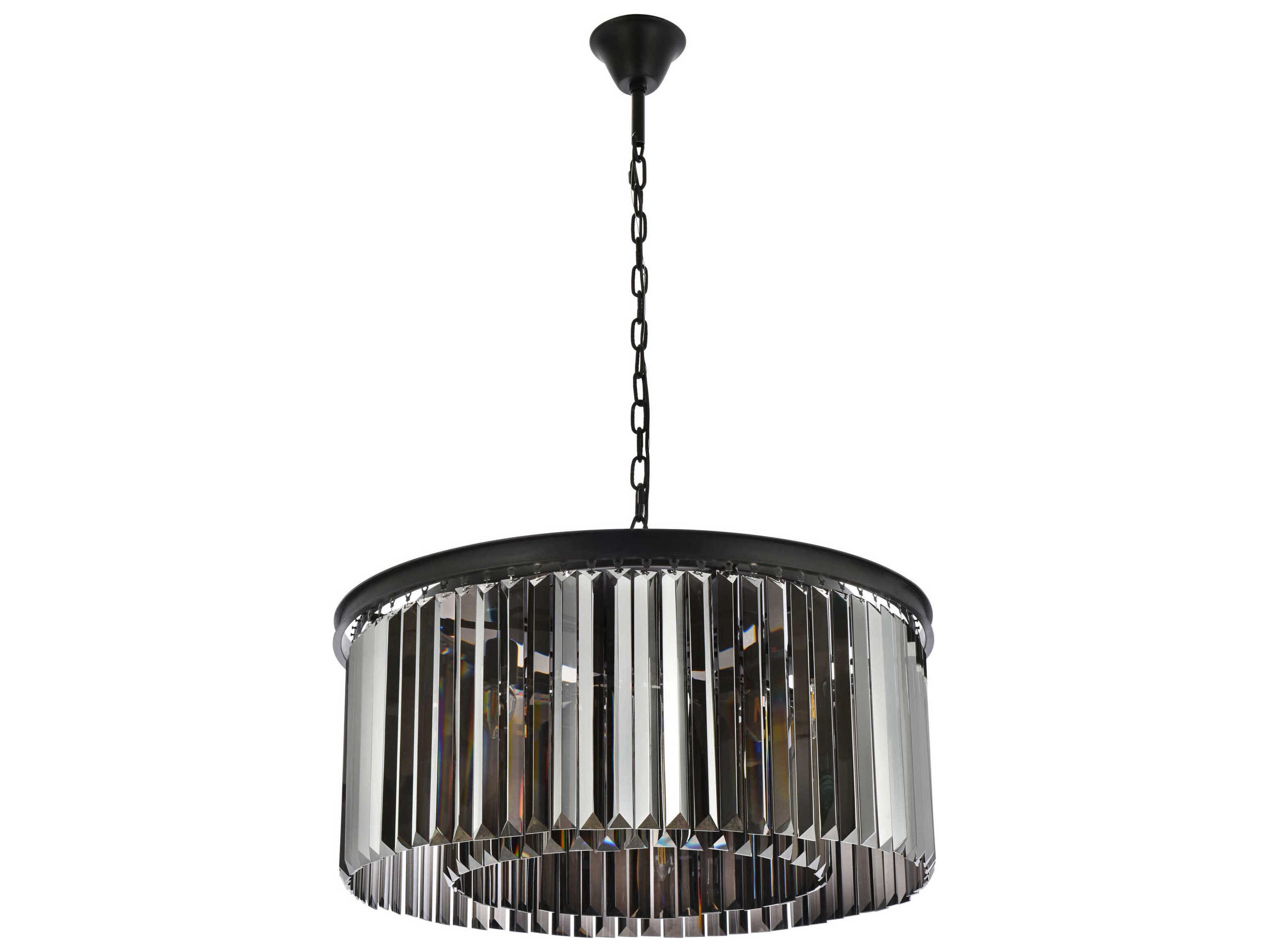 Elegant Lighting Sydney 8-Light Matte Black Silver Crystal Drum Pendant