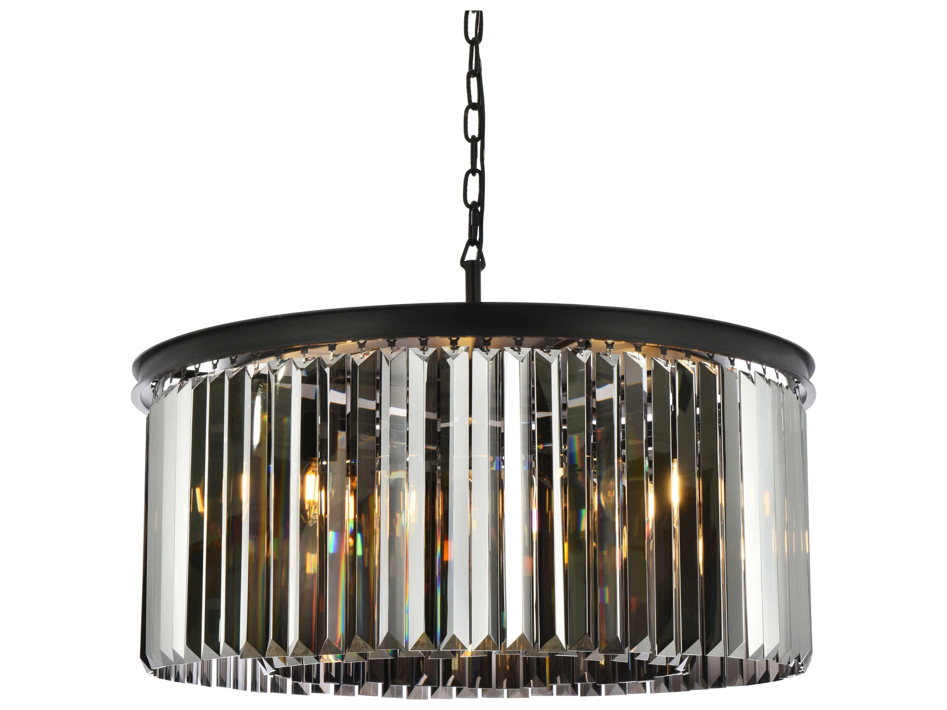 Elegant Lighting Sydney 8-Light Matte Black Silver Crystal Drum Pendant