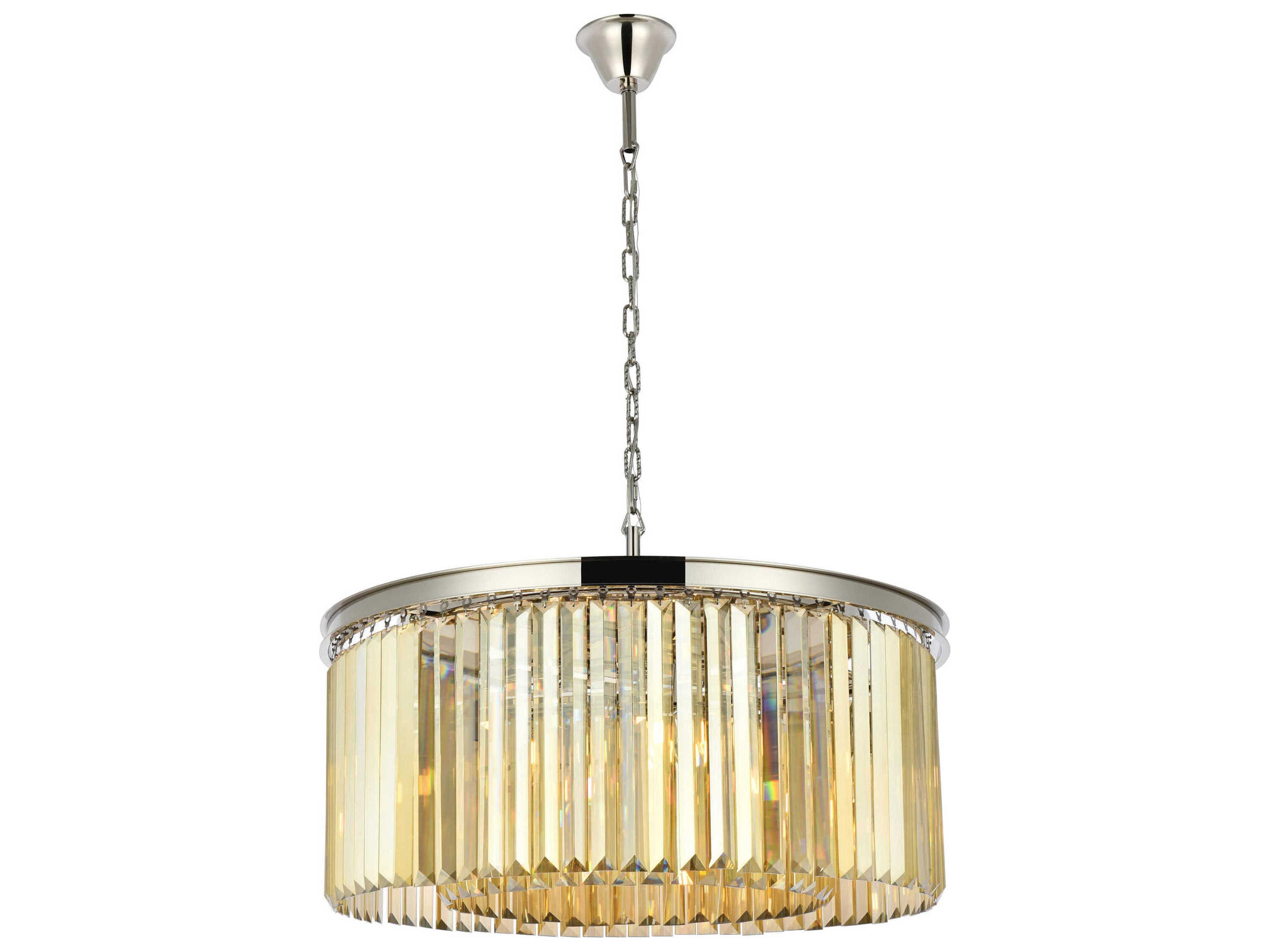 Sydney 8-Light Polished Nickel Gold Crystal Drum Pendant