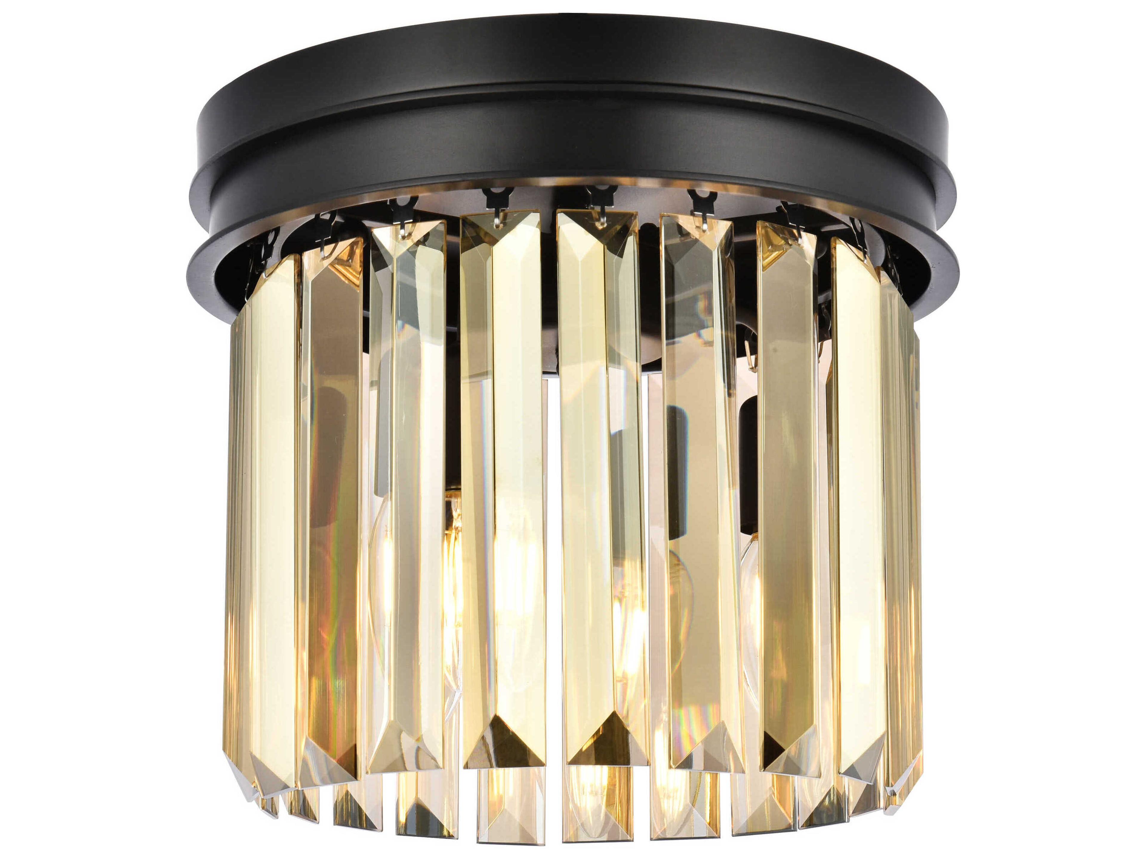 Sydney 3-Light Matte Black Gold Crystal Drum Flush Mount