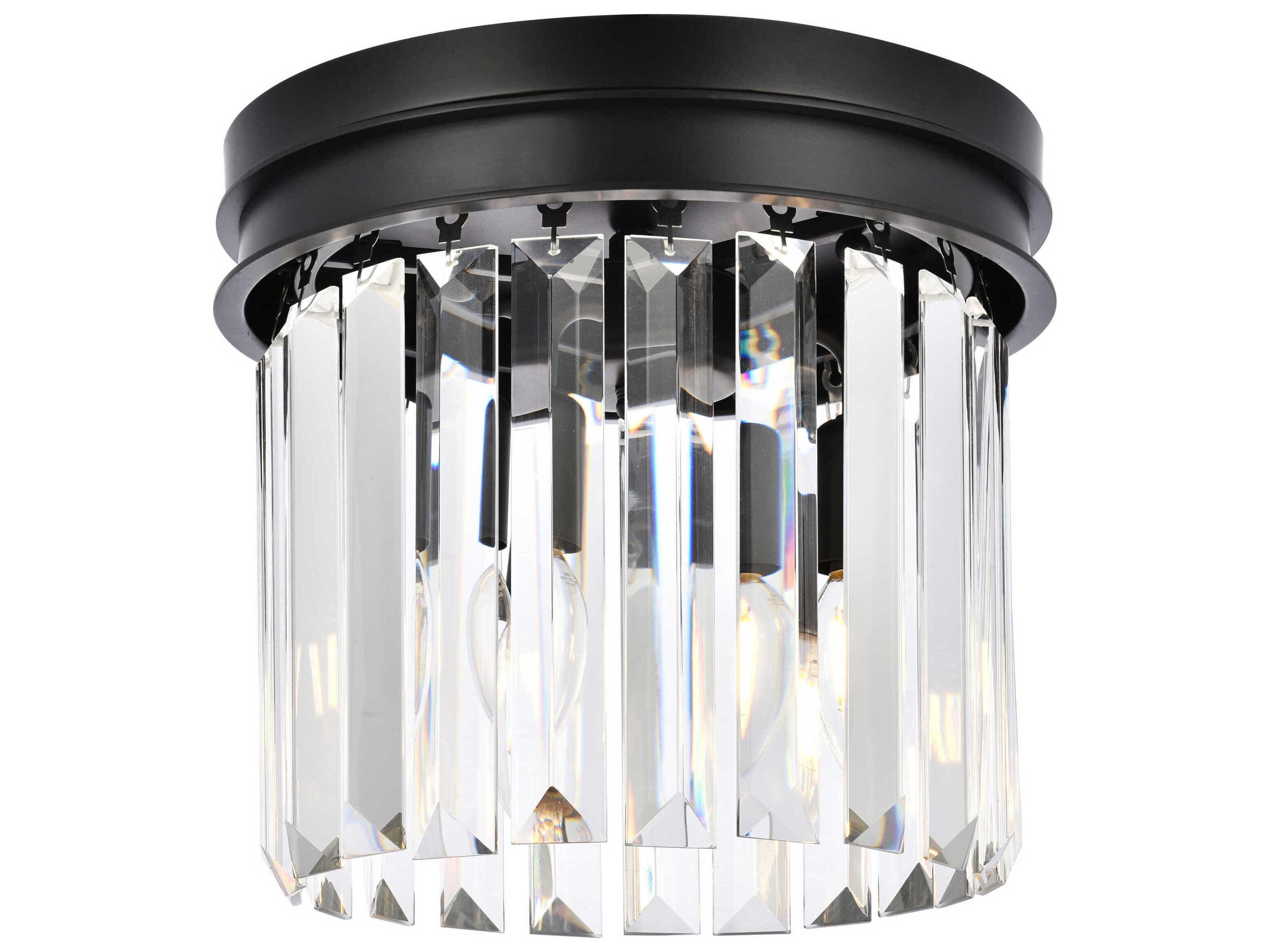 Sydney 3-Light Matte Black Clear Crystal Drum Flush Mount
