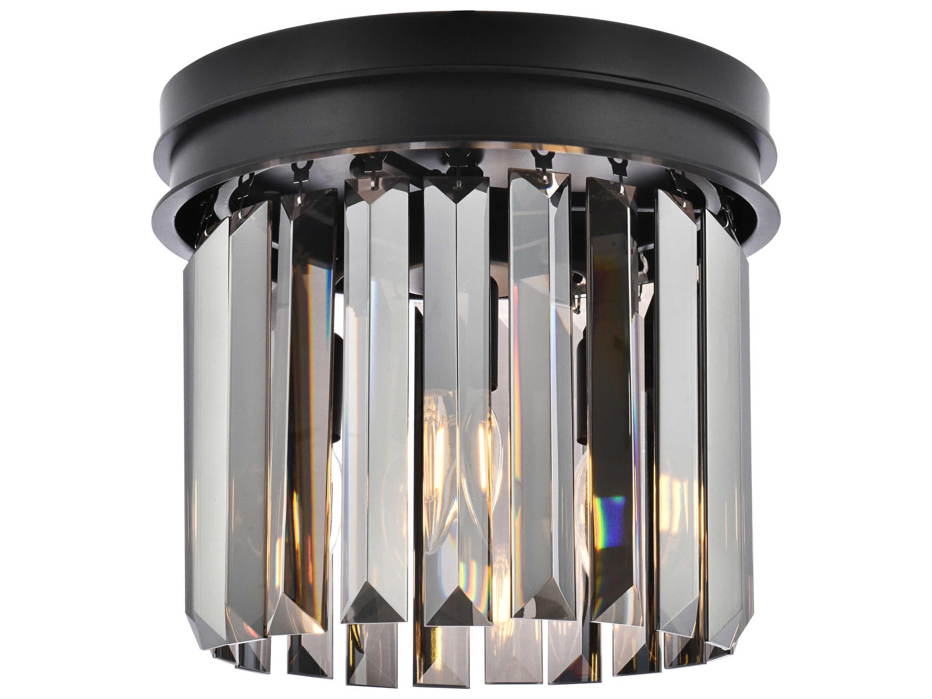 Sydney 3-Light Matte Black Silver Crystal Drum Flush Mount