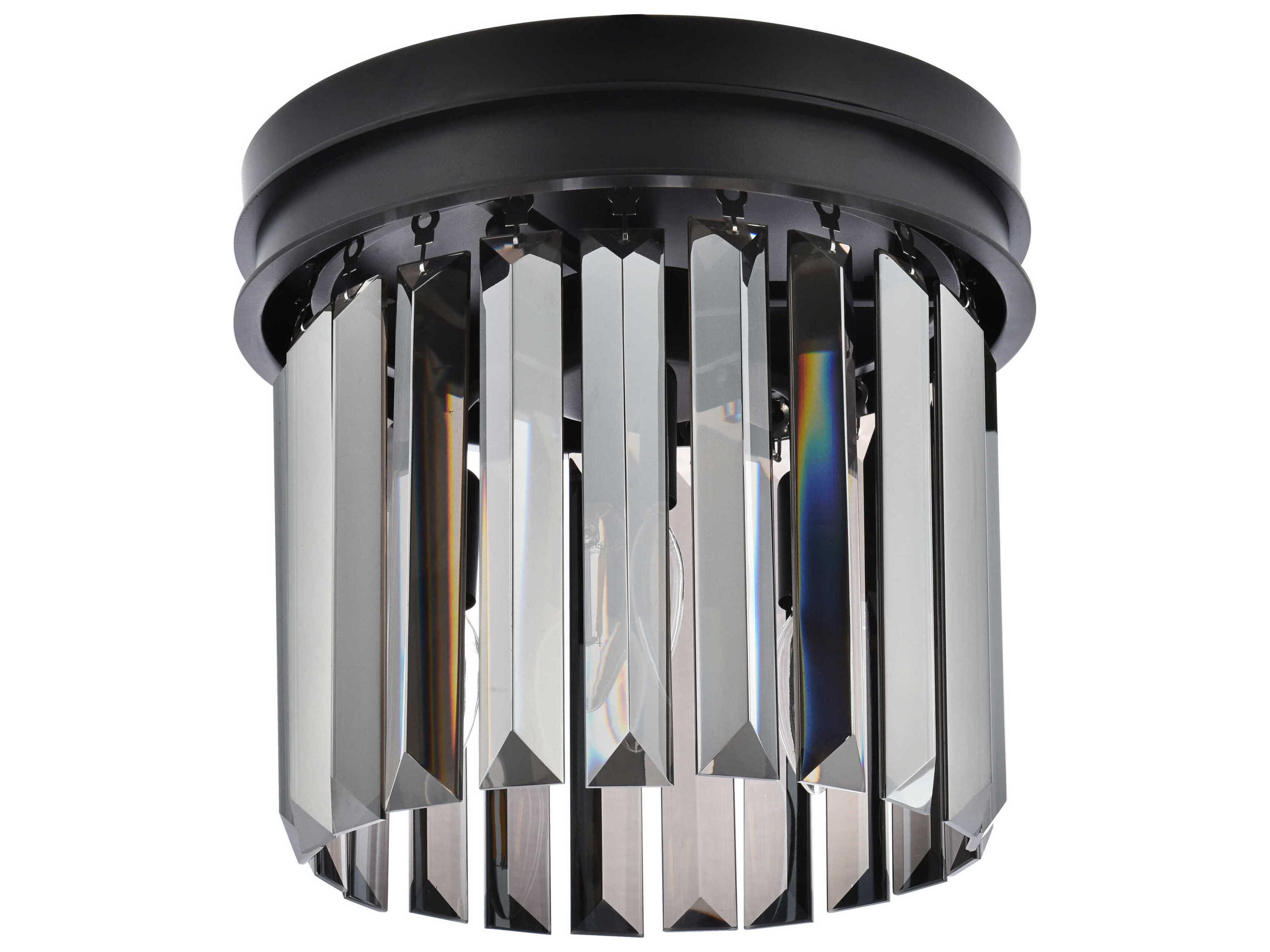 Elegant Lighting Sydney 3-Light Matte Black Silver Crystal Drum Flush Mount