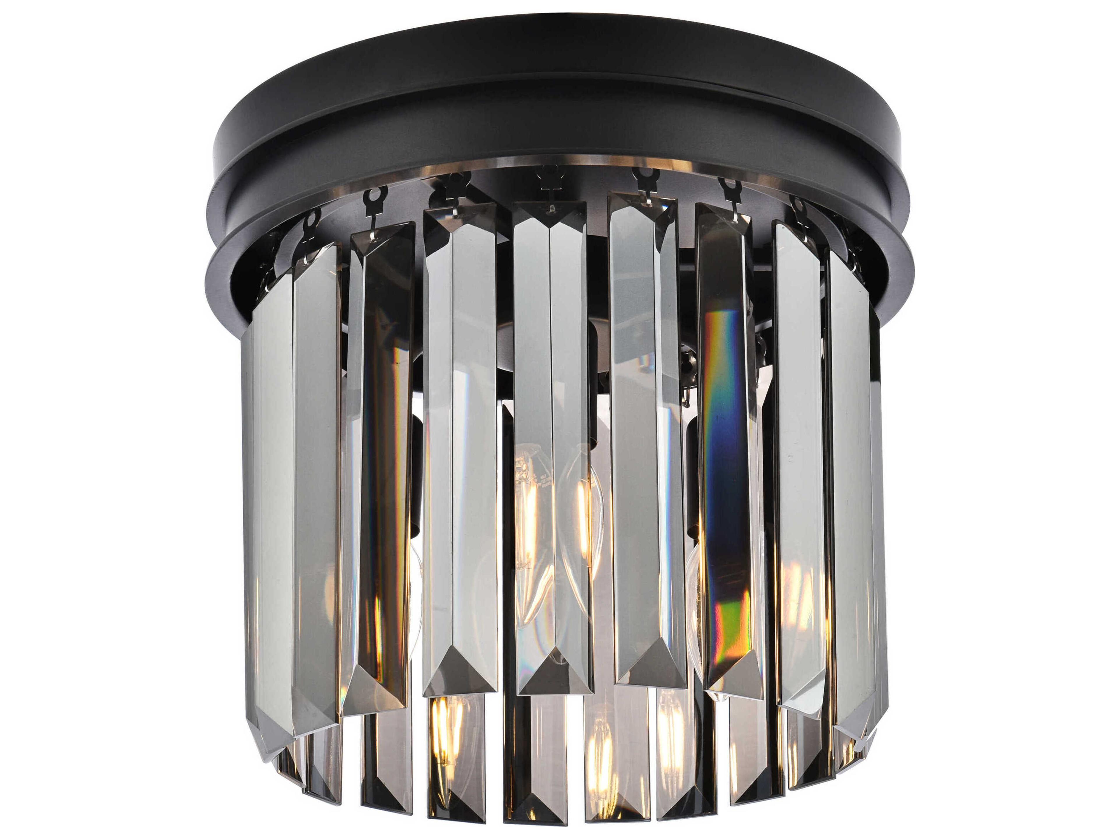 Elegant Lighting Sydney 3-Light Matte Black Silver Crystal Drum Flush Mount