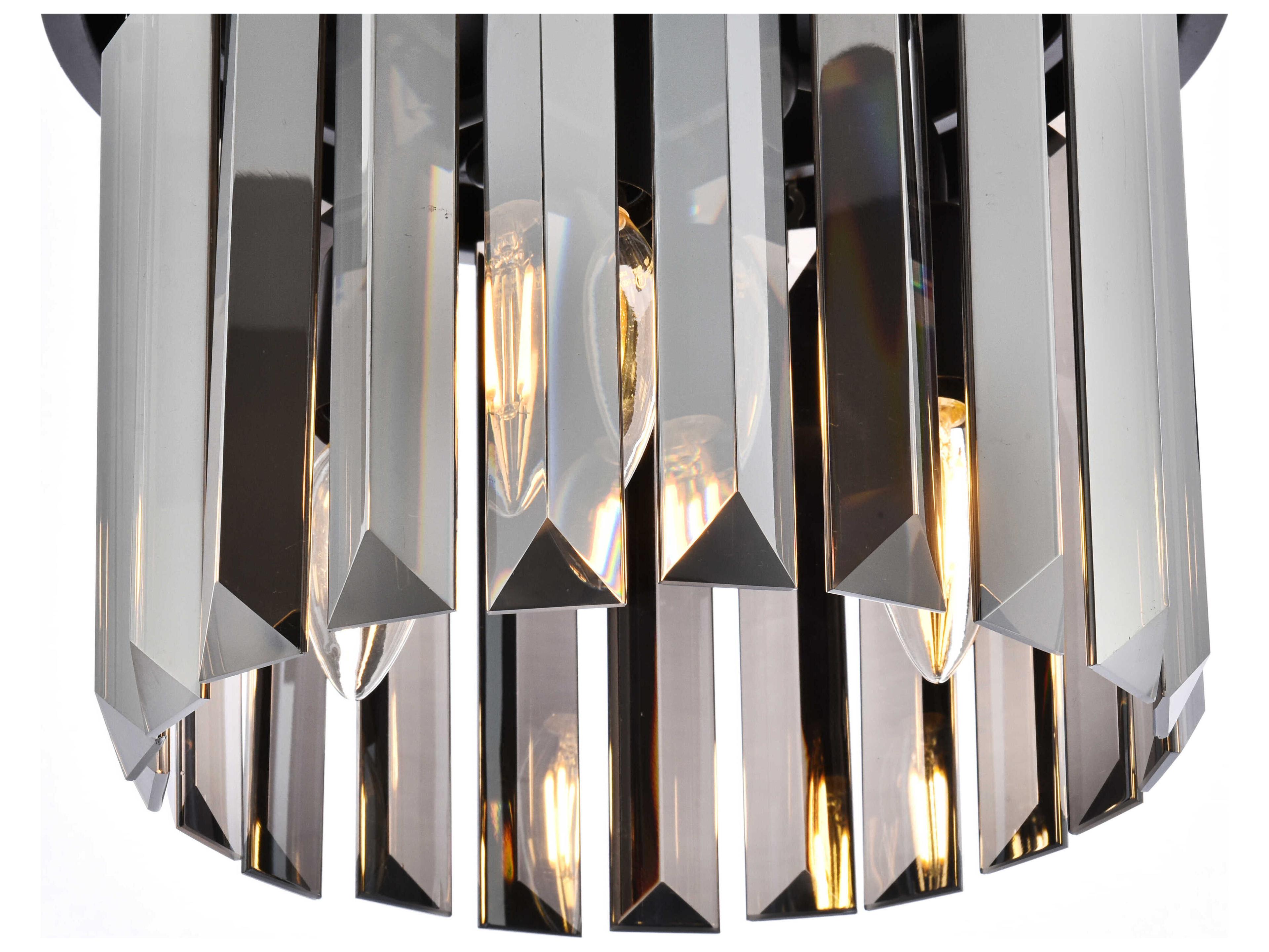 Elegant Lighting Sydney 3-Light Matte Black Silver Crystal Drum Flush Mount