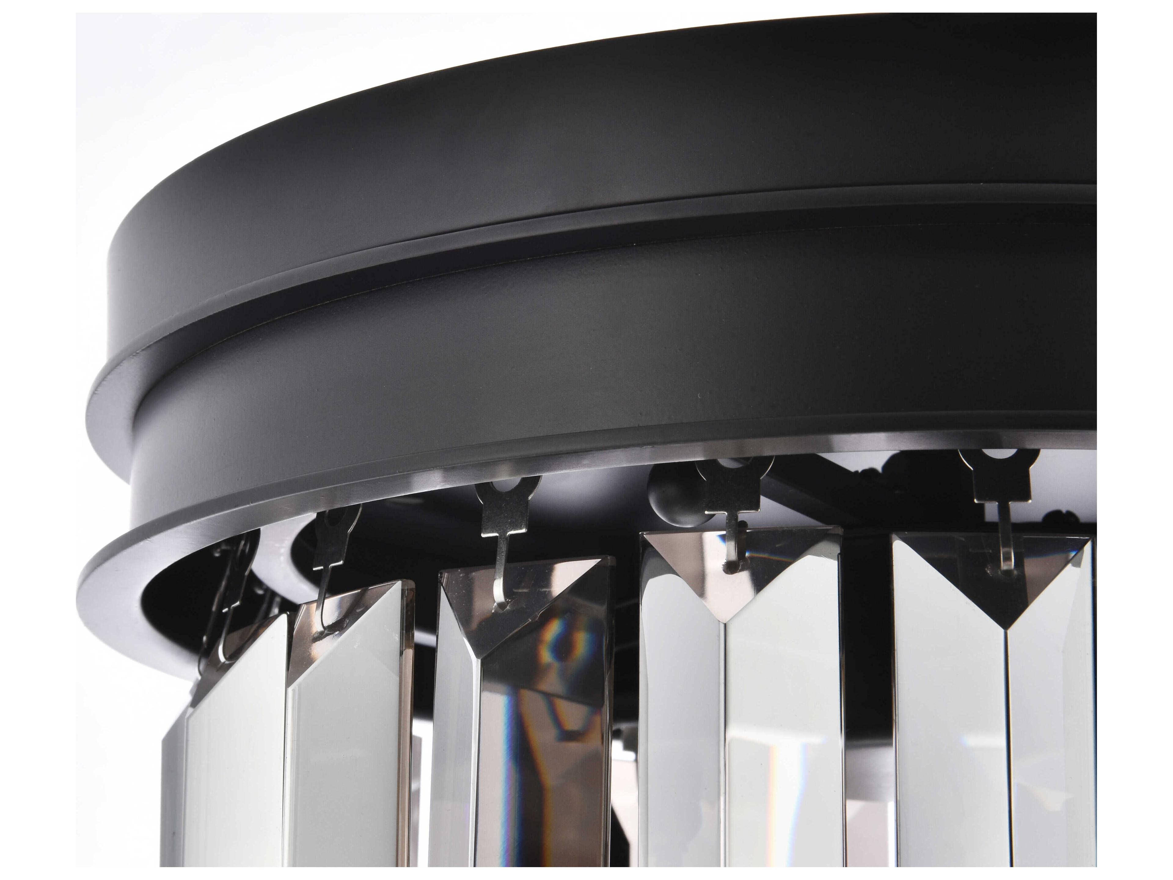 Elegant Lighting Sydney 3-Light Matte Black Silver Crystal Drum Flush Mount