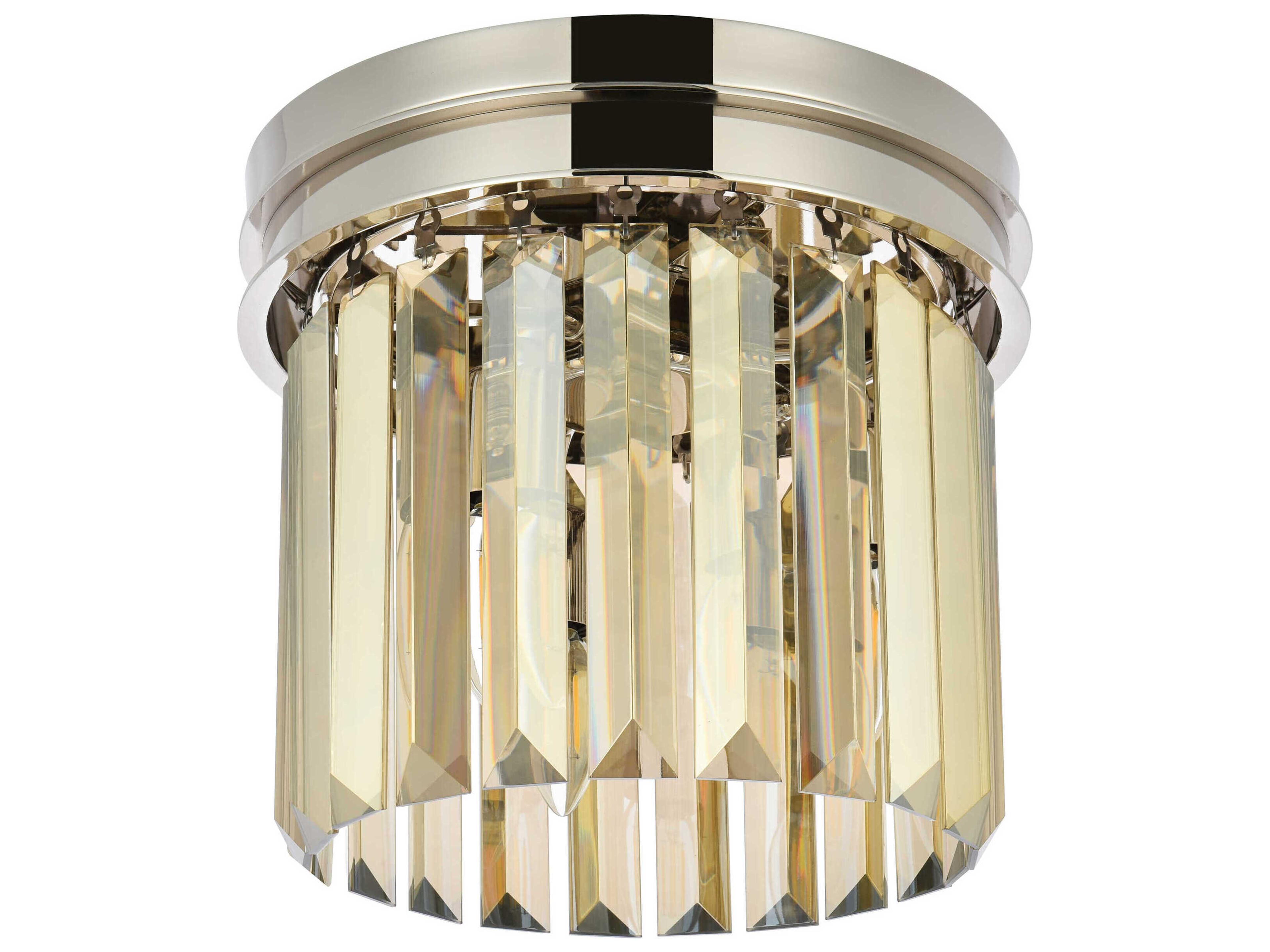 Elegant Lighting Sydney 3-Light Polished Nickel Gold Crystal Drum Flush Mount