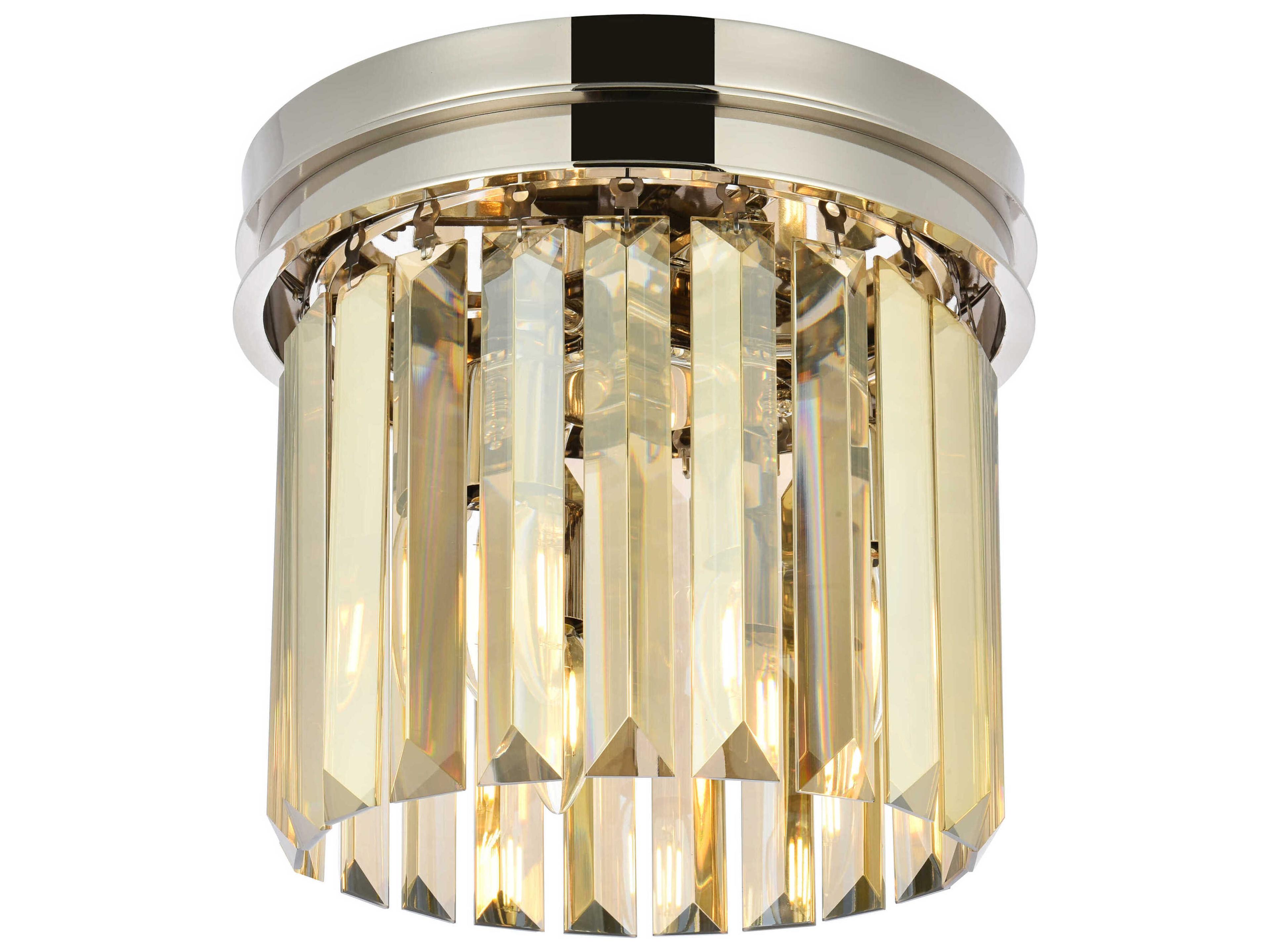 Elegant Lighting Sydney 3-Light Polished Nickel Gold Crystal Drum Flush Mount