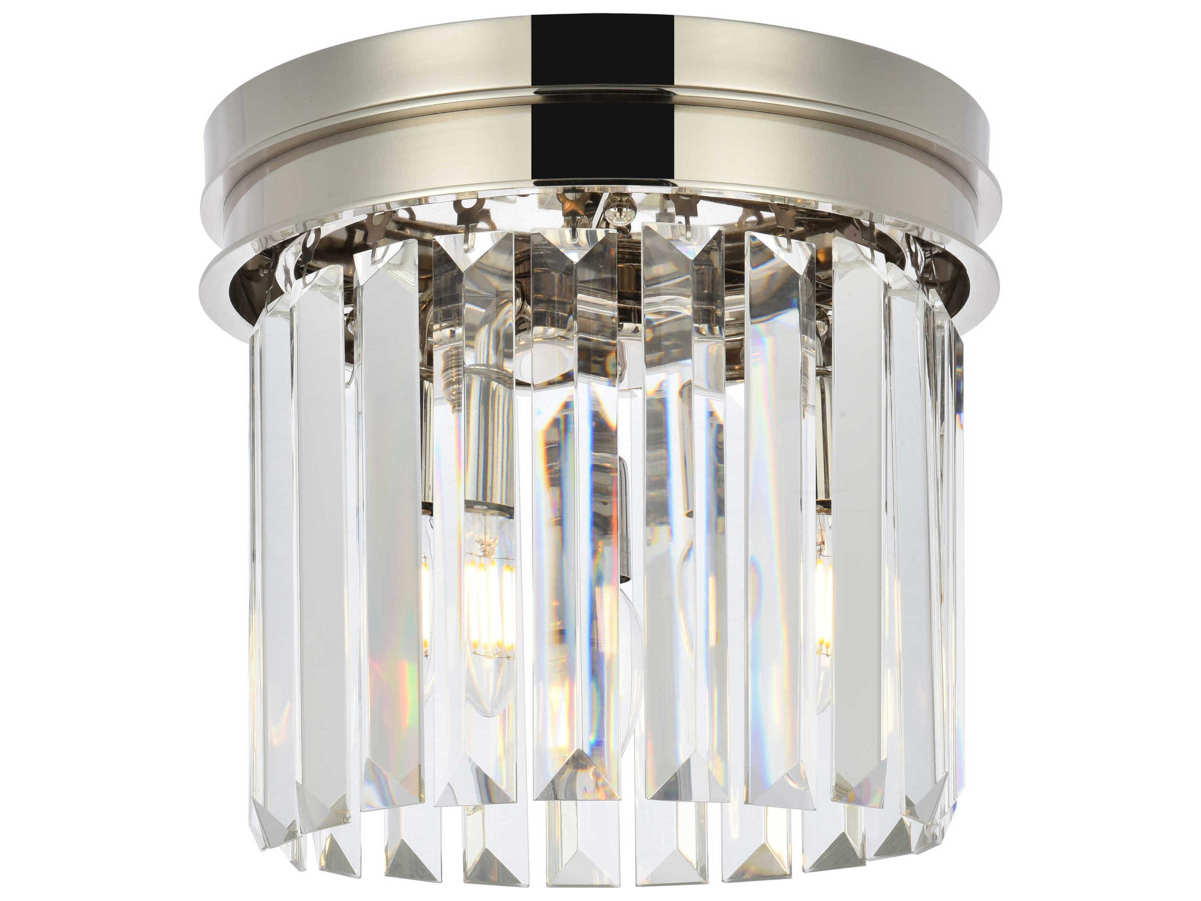 Sydney 3-Light Polished Nickel Clear Crystal Drum Flush Mount