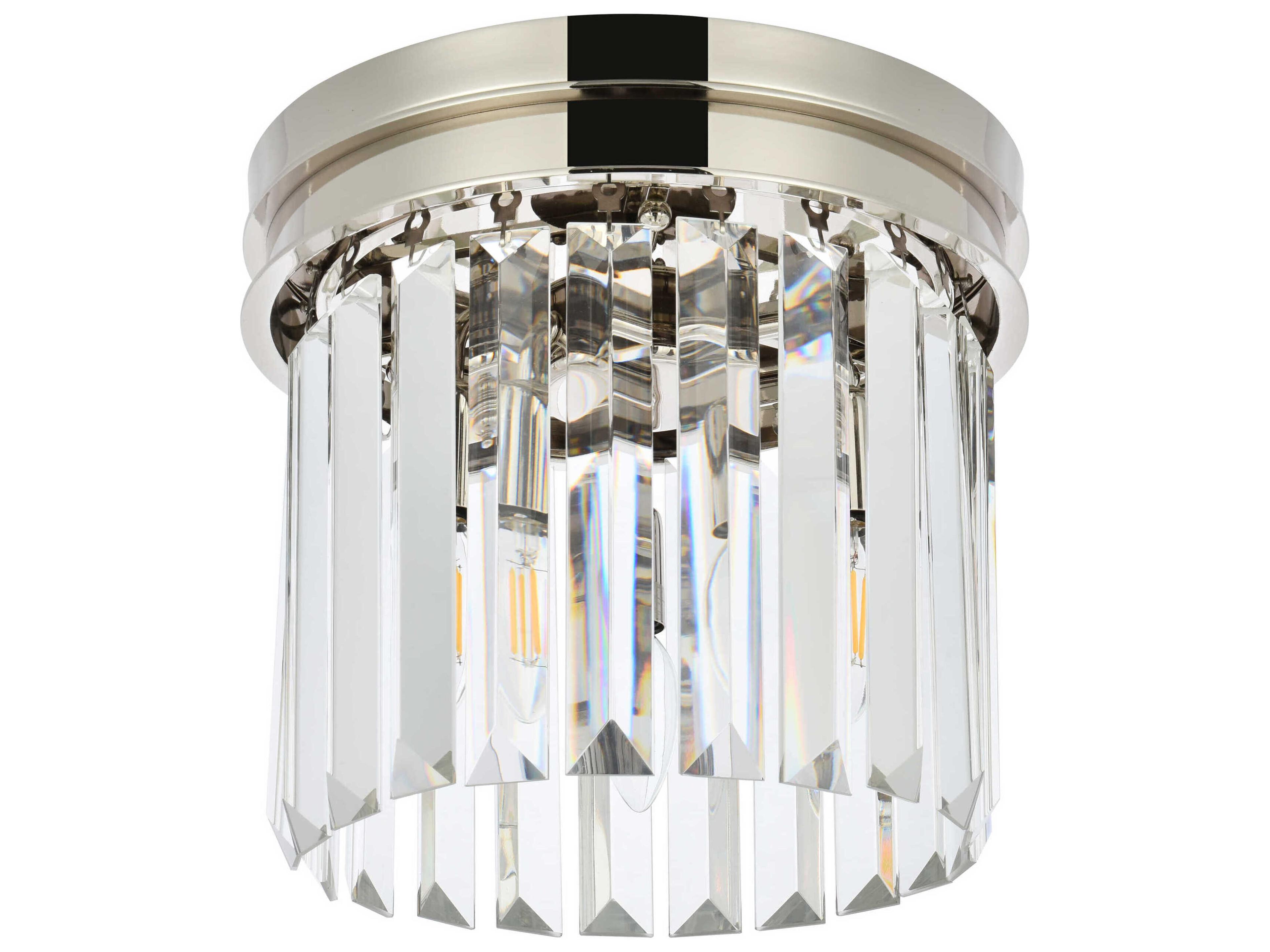 Elegant Lighting Sydney 3-Light Polished Nickel Clear Crystal Drum Flush Mount