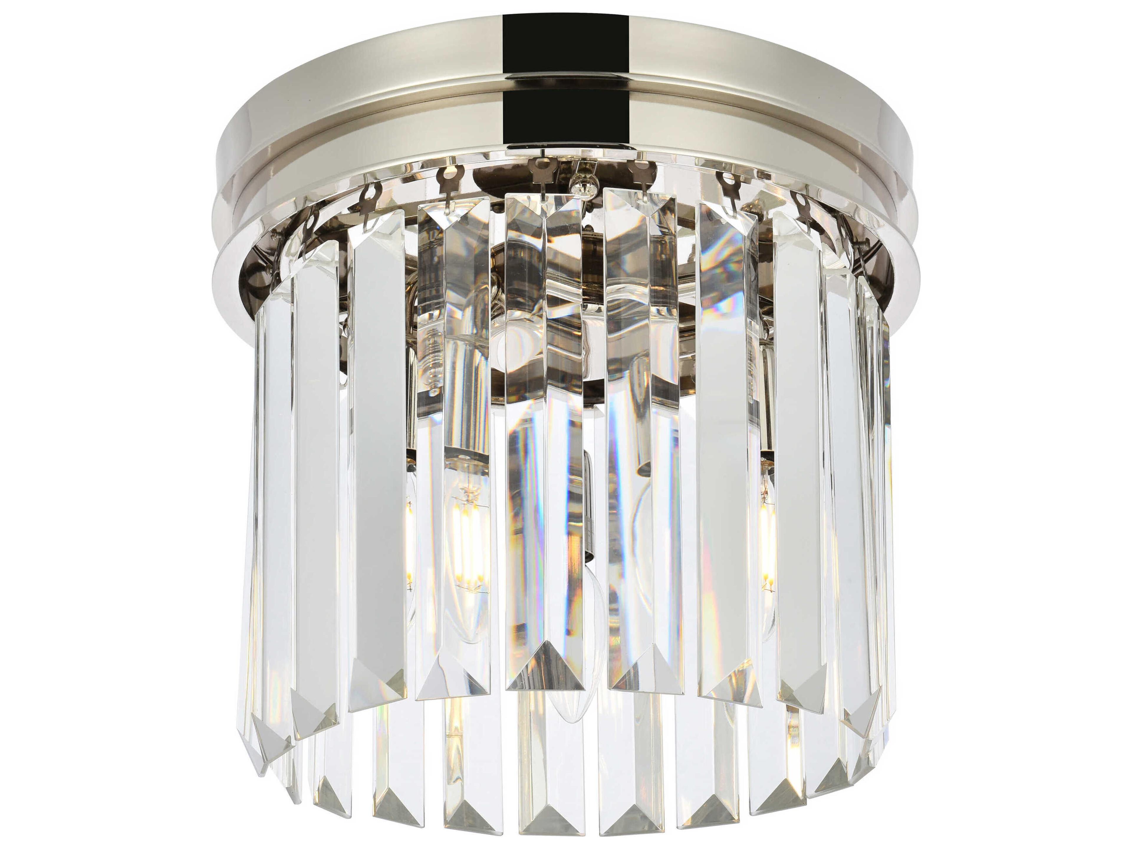 Elegant Lighting Sydney 3-Light Polished Nickel Clear Crystal Drum Flush Mount