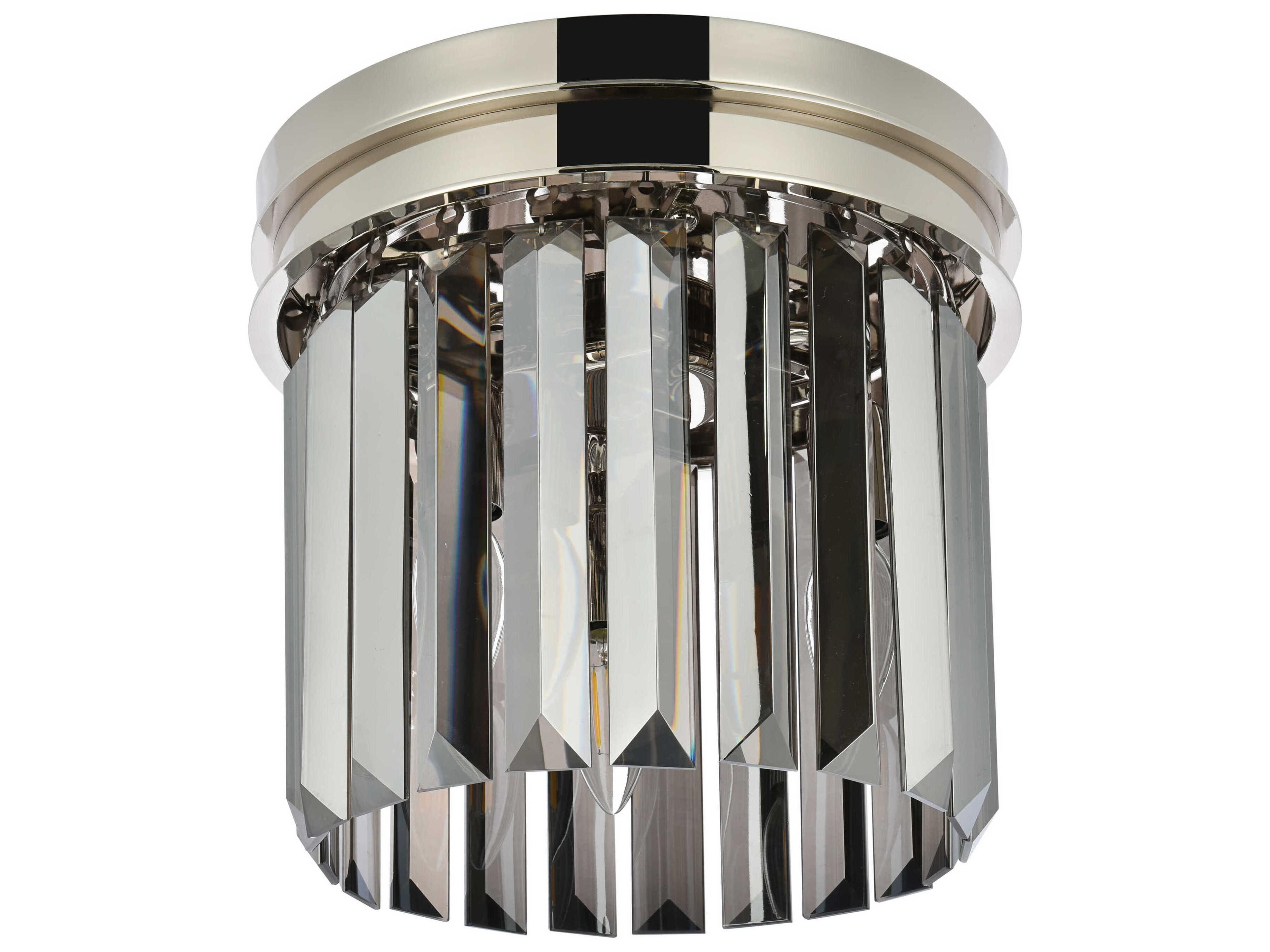 Elegant Lighting Sydney 3-Light Polished Nickel Silver Crystal Drum Flush Mount