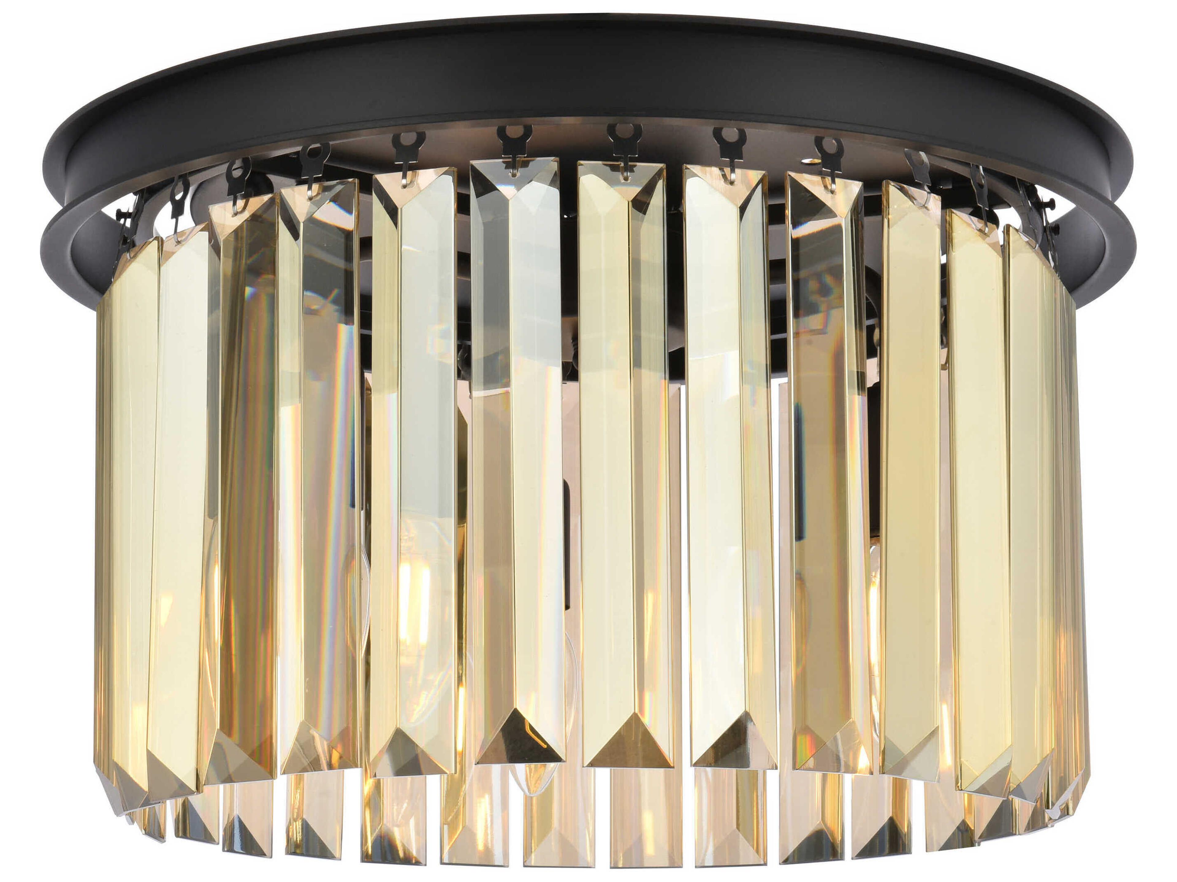 Sydney 3-Light Matte Black Crystal Drum Flush Mount