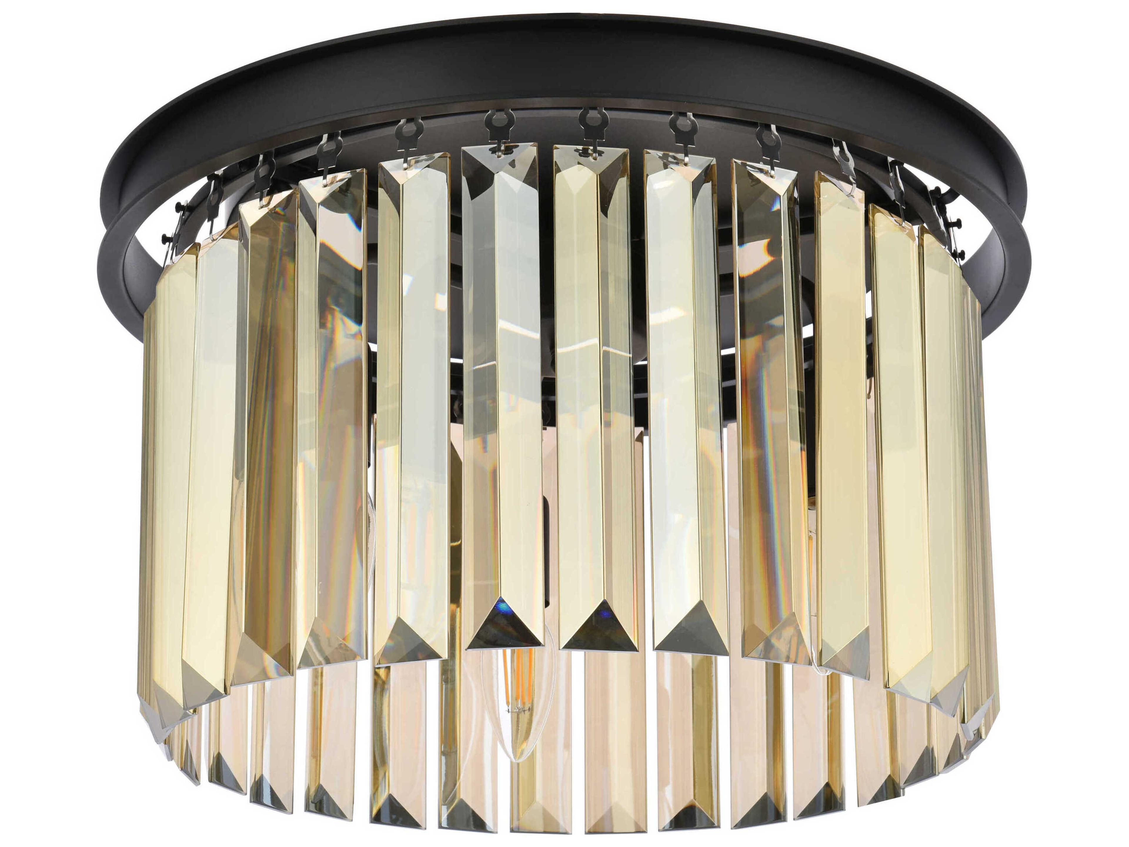 Elegant Lighting Sydney 3-Light Matte Black Crystal Drum Flush Mount