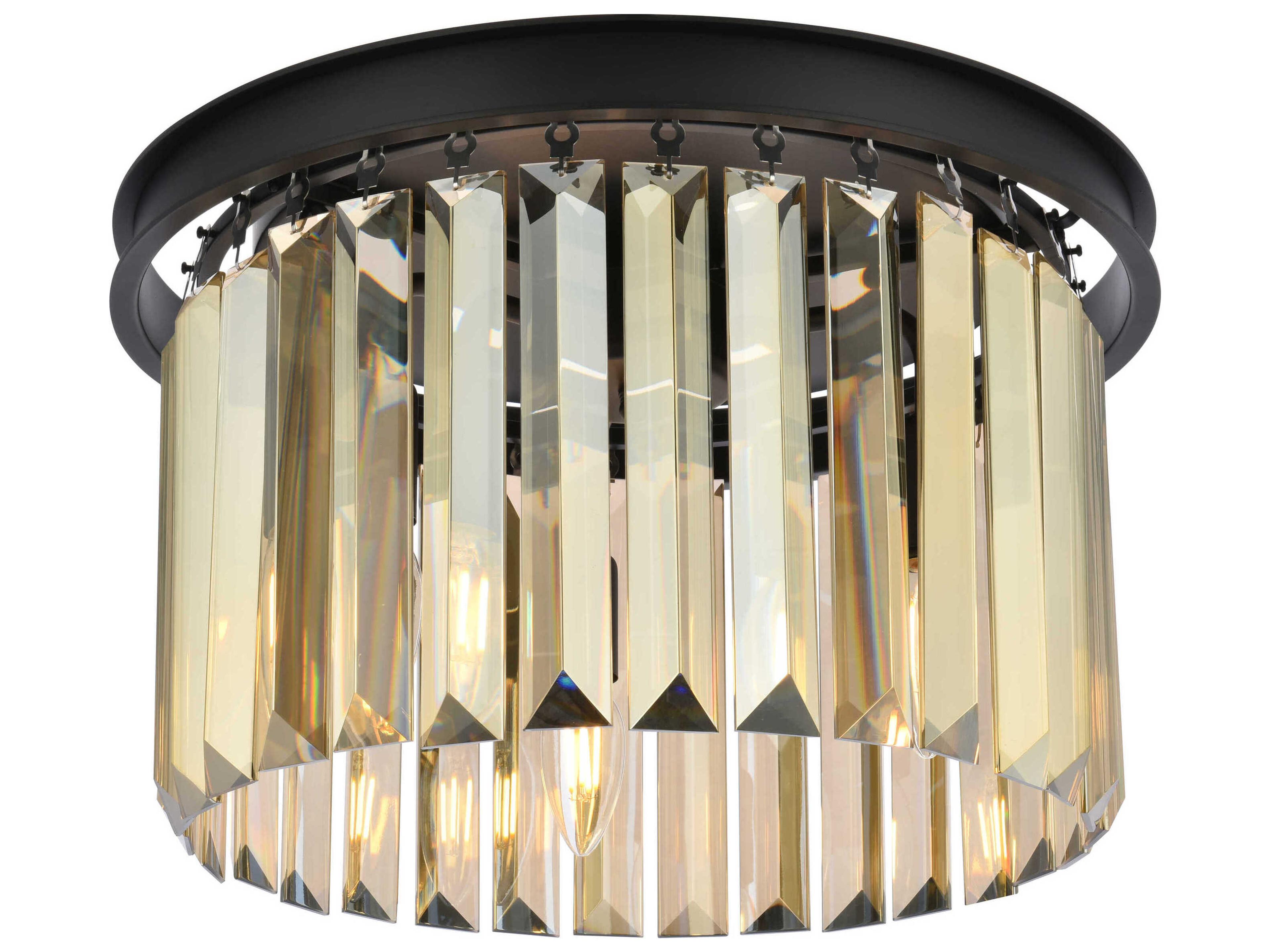 Elegant Lighting Sydney 3-Light Matte Black Crystal Drum Flush Mount