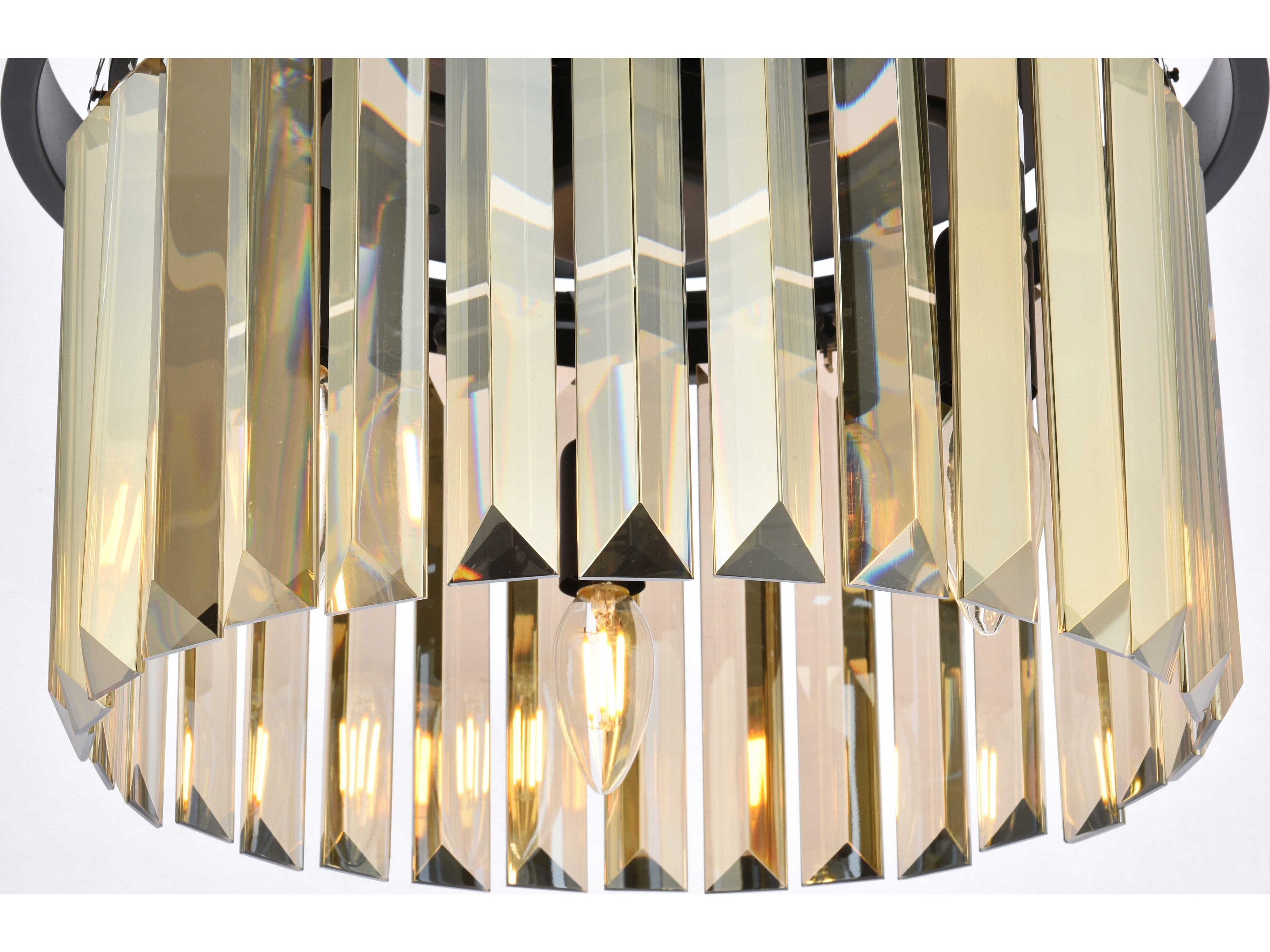 Elegant Lighting Sydney 3-Light Matte Black Crystal Drum Flush Mount